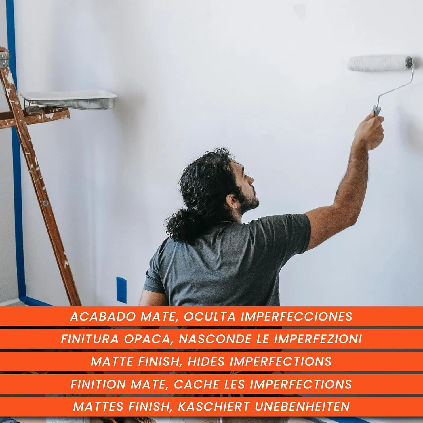 PECTRO Set Pintura blanca Interior Exterior 6,6kg (4L) con rodillo, rejilla, brocha y cinta | Kit Pintura Mate Paredes y Techos, lavable de gran durabilidad y cubrición - Cubeta de plástico Reciclado