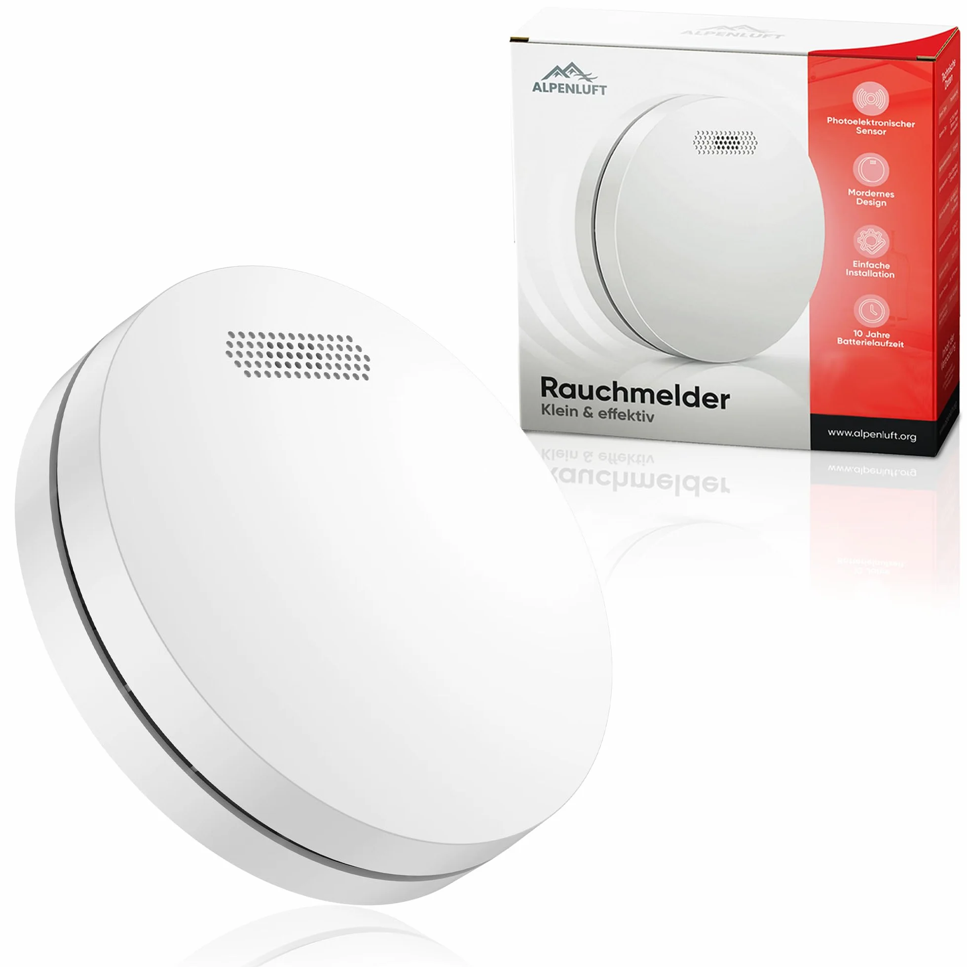 ALPENLUFT Detector de Humo 10 años de batería, Sin perforación, para hogar