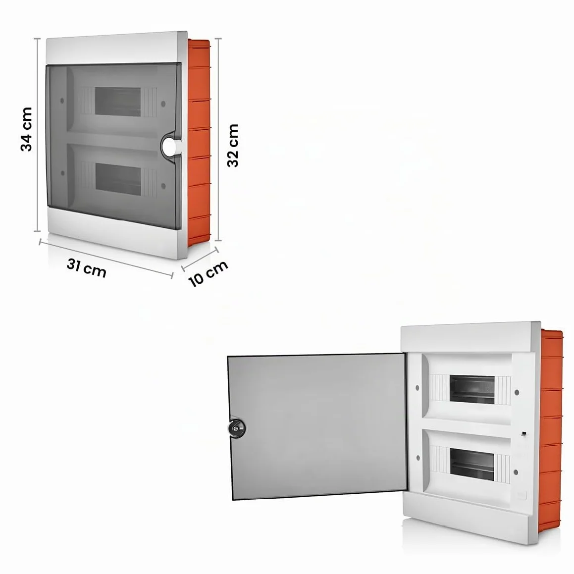 Lion Electric Armario de 2 filas, caja de fusibles de 24 módulos, color blanco, para interruptor de instalación eléctrica IP40, caja de distribución con riel y puerta transparente para todos los