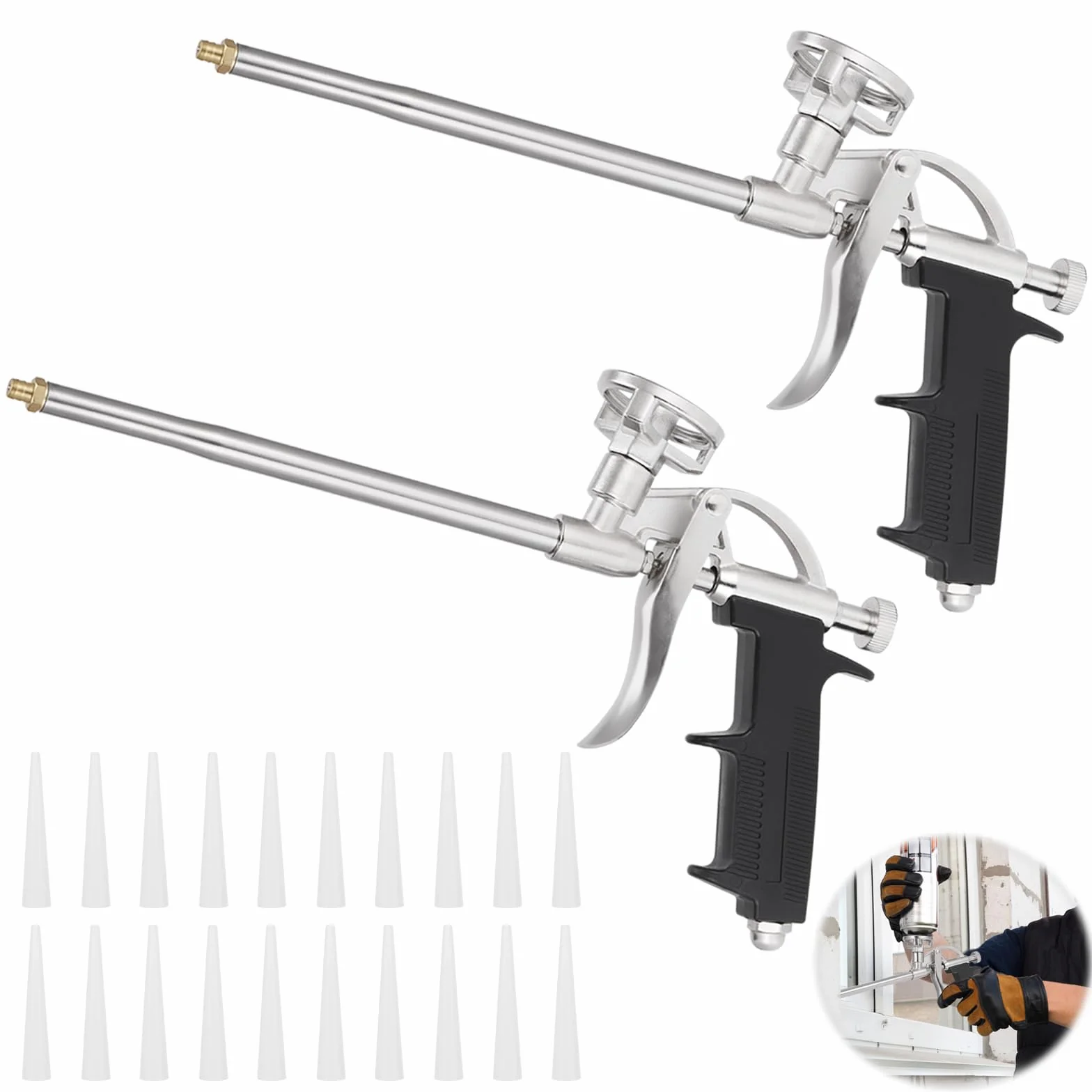 2 Pistola Espuma Poliuretano, Pistolas para Espuma con 10 Boquillas, Pistola de Espuma de Poliuretano, Preciva Pistola de Espuma Profesional, Pistola de Espuma Expansiva para Calafatear y Sellar