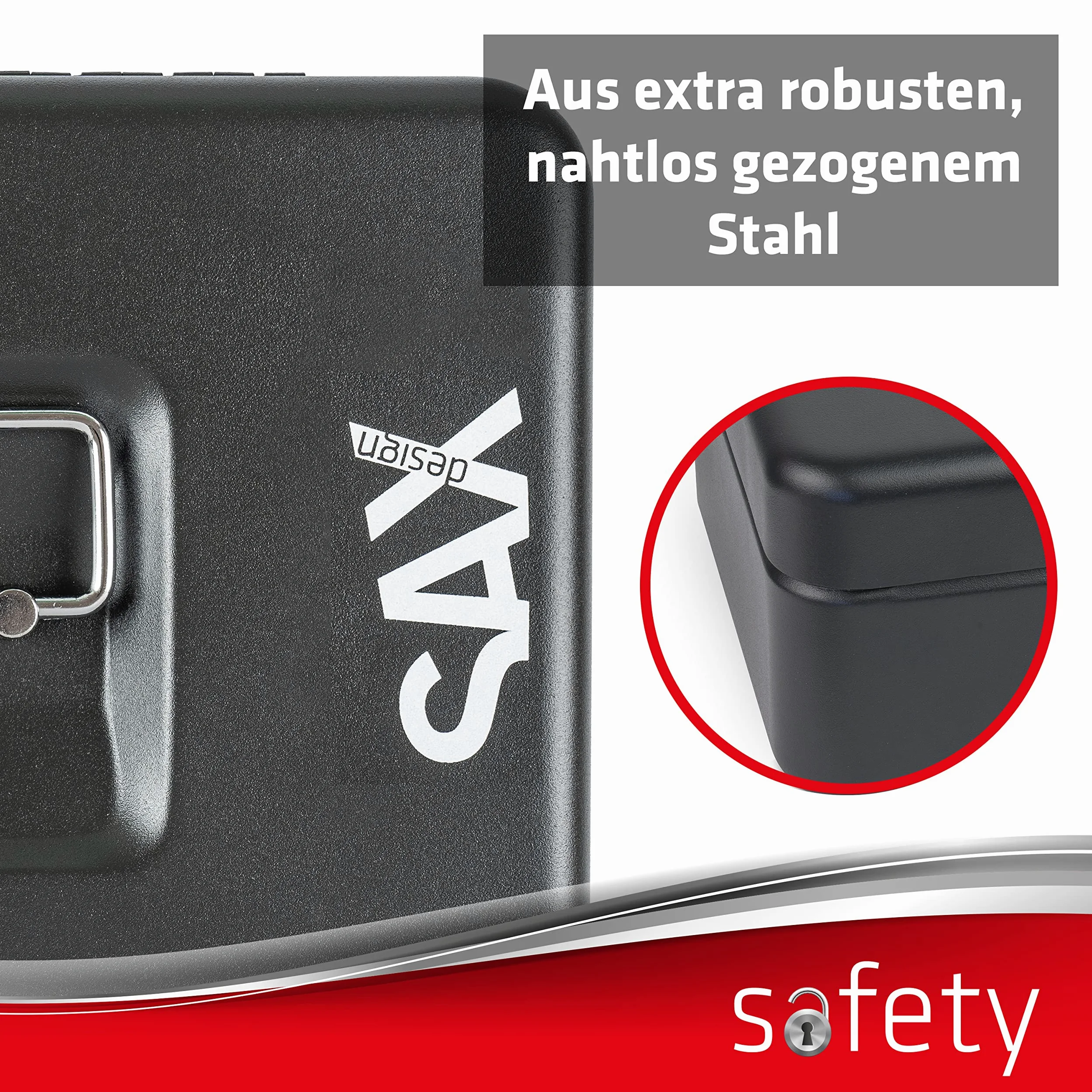 Caja de caudales Sax con cerradura de combinación, cerradura extra fuerte, 25 x 18 x 9cm, Grande, Caja de caudales de seguridad negra