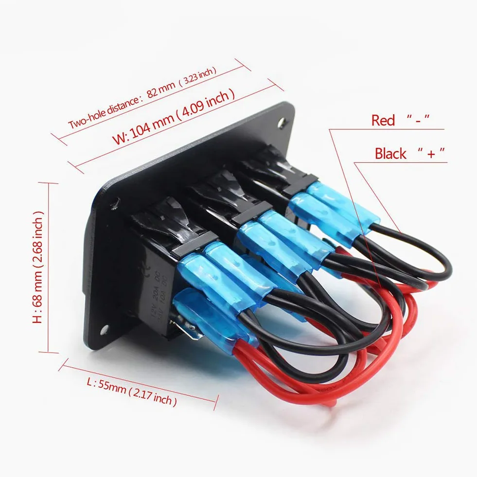 Geloo Panel de Interruptores de 3Gang Universales de Aluminio de 12V Interruptor Basculante Precableado 5 pines Encendido/Apagado Azul LED Retroiluminados