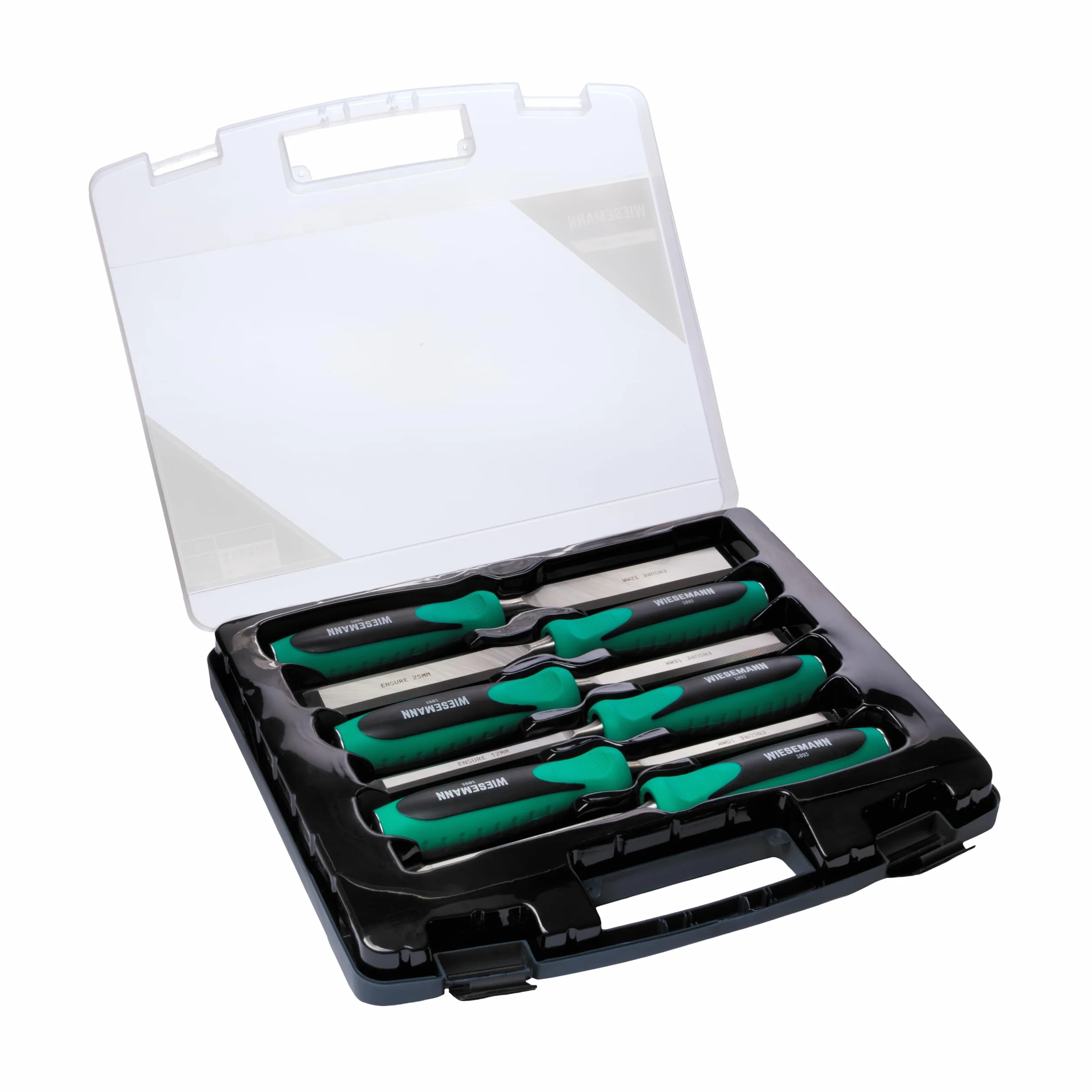 Juego de formones para madera 6pzas de Q30 acero inoxidable 6, 10, 12, 18, 25, 32mm con práctico maletín de WIESEMANN 1893 I ENSURE Serie I 81284