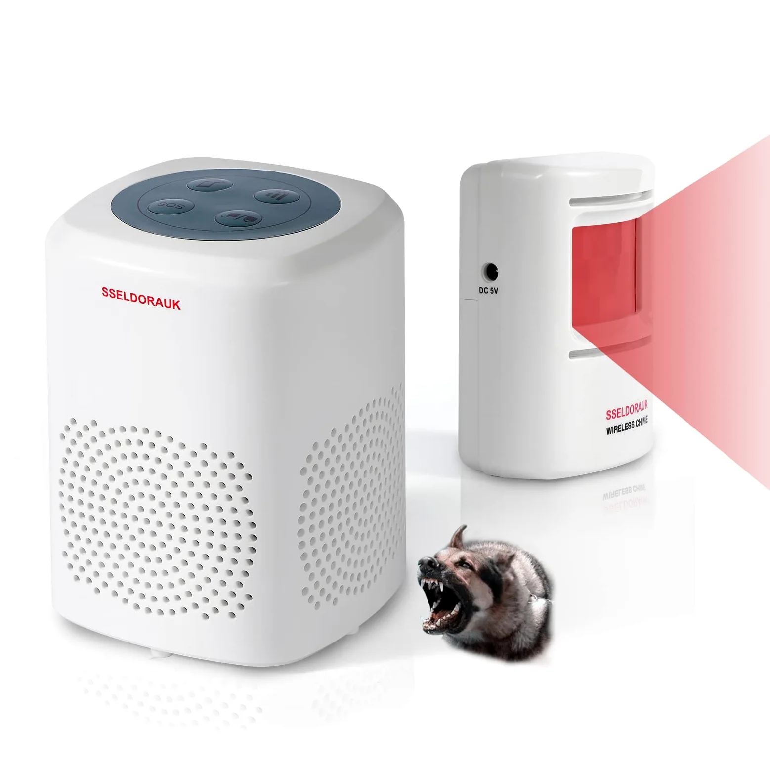 Alarma de ladridos para perros con sensor de movimiento – Kit de timbre inalámbrico de seguridad para el hogar (paquete de 1 sensor + 1 receptor)