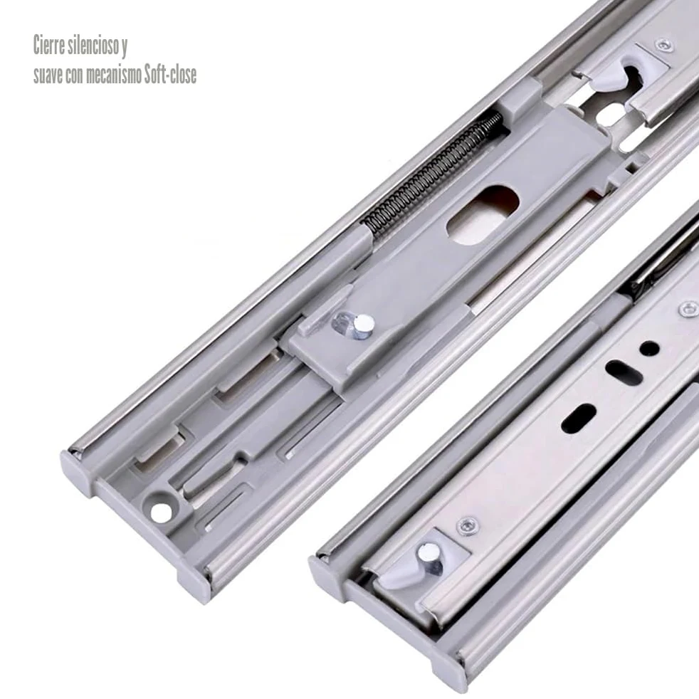 2 pares Guías Laterales para Cajones con Cierre Suave 40cm en Acero Inoxidable Extracción Total, Capacidad de Carga 45 kg
