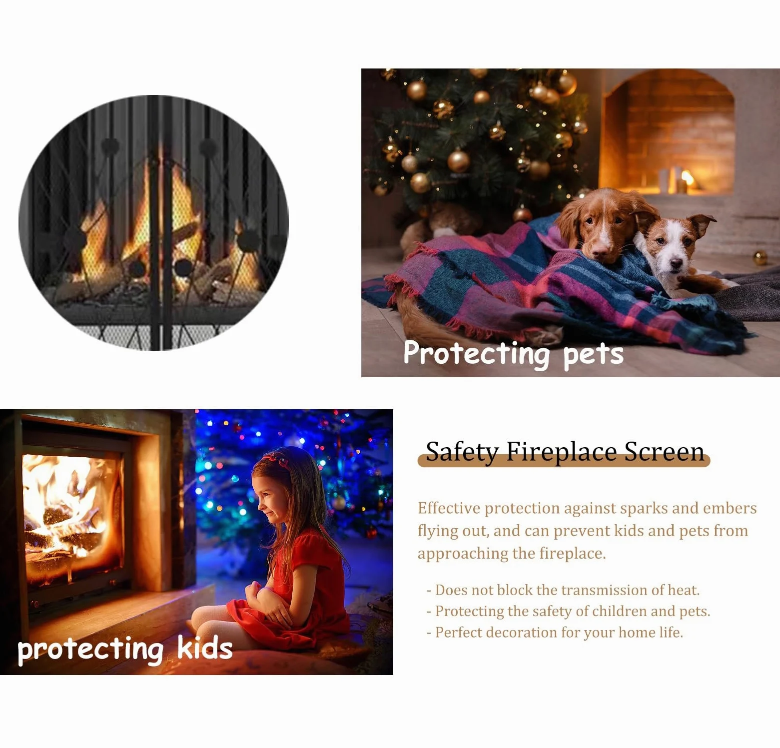 Salvachispas Chimenea Mampara de Chimenea Plegable de 3 Paneles con Puertas Dobles, Malla Protectora Negra para Estufa de Leña para El Hogar, Cubierta Moderna con Bisagras y Puerta a Prueba de Chispas