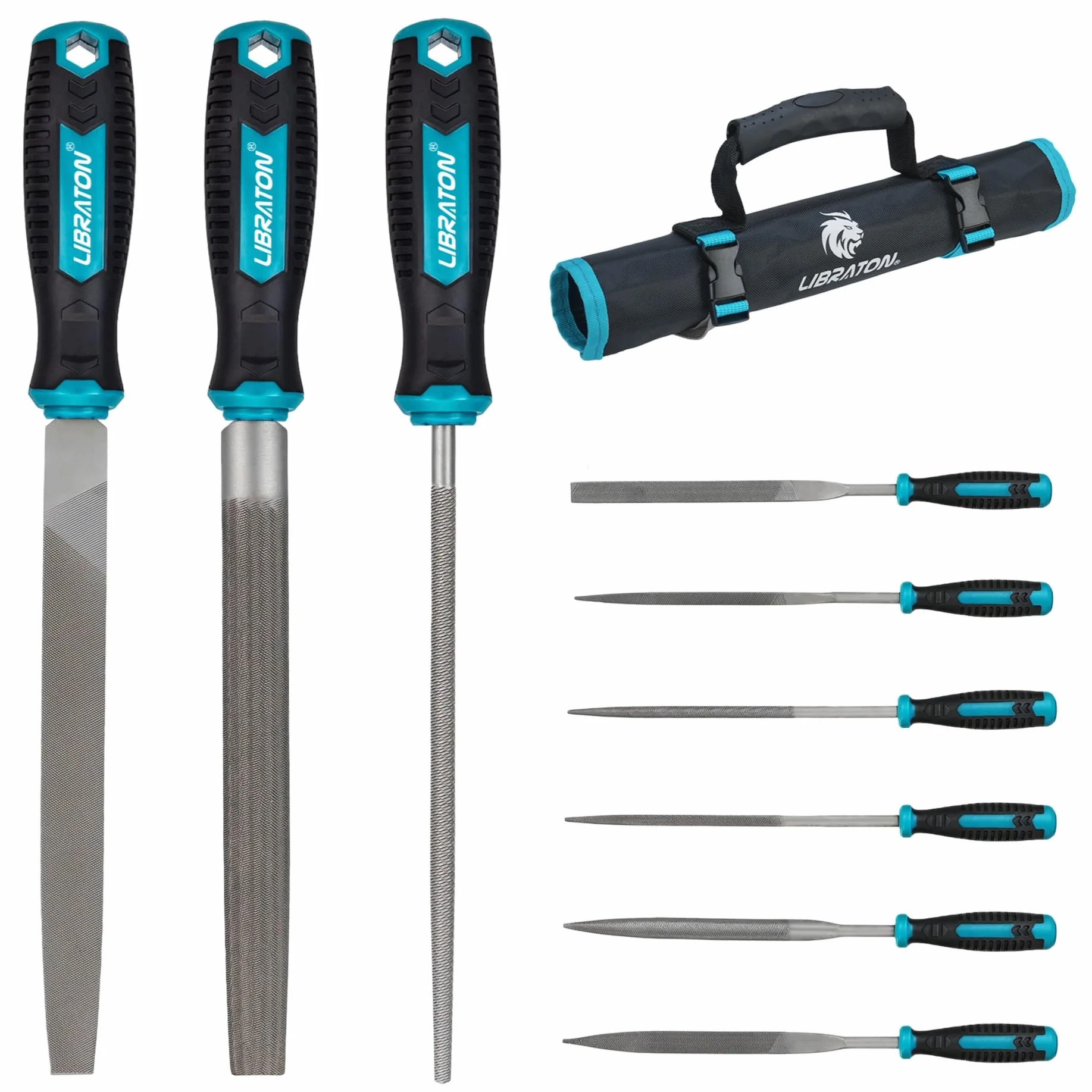 LIBRATON Juego de Limas de Metal 9PCS, con Limas de Aguja, Lima Plana/Media Caña/Redonda, Juego de Escofinas para Madera, Limas de Precisión para Metal, Madera, Plástico, Manualidades