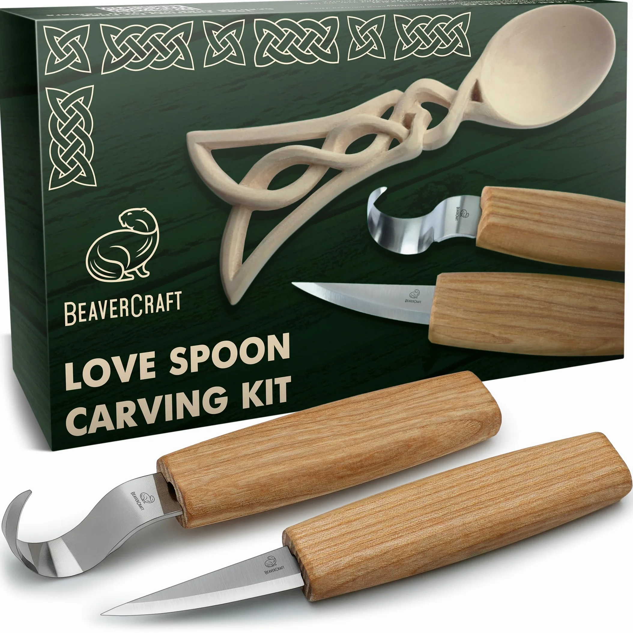 BeaverCraft Kit de Tallado de Cucharas en Madera para Principiantes DIY04 – Cuchillos Sloyd y de Gancho, Bloque de Tilo
