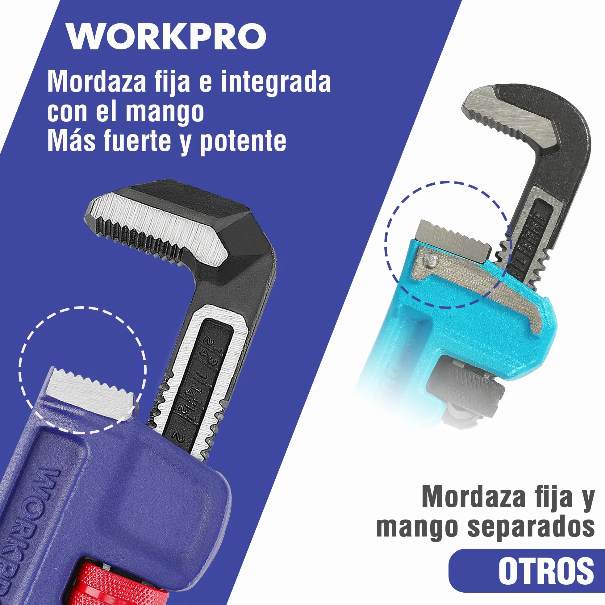 WORKPRO Llave para Tubo, Llave de Garra de Forja Entera de 350 mm, Llave de Tubo Recta, de Alta Resistencia para Reparación de Fontanería