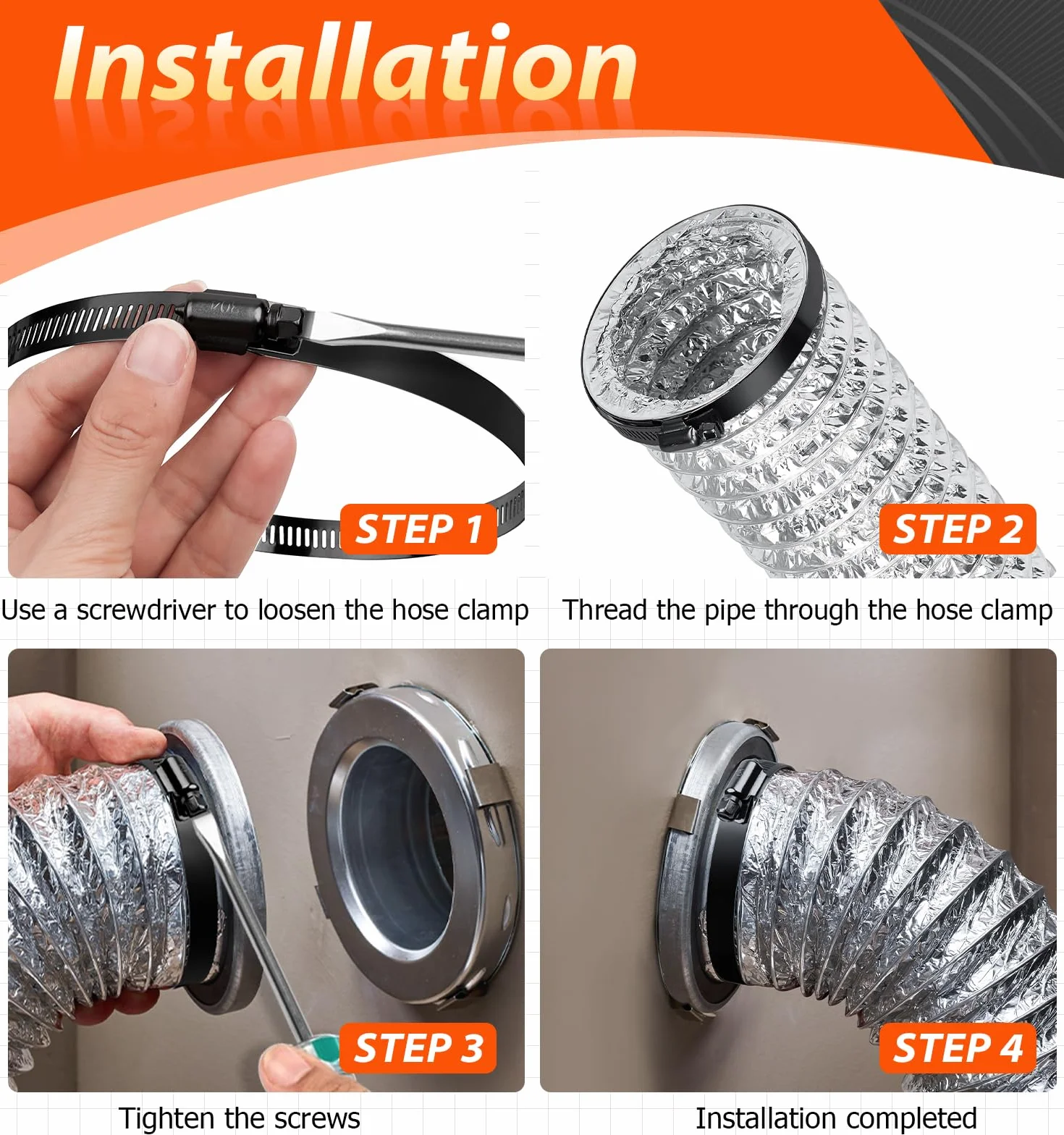 Abrazaderas para manguera 118-140mm, 4 piezas, acero inoxidable, para piscina y ventilación