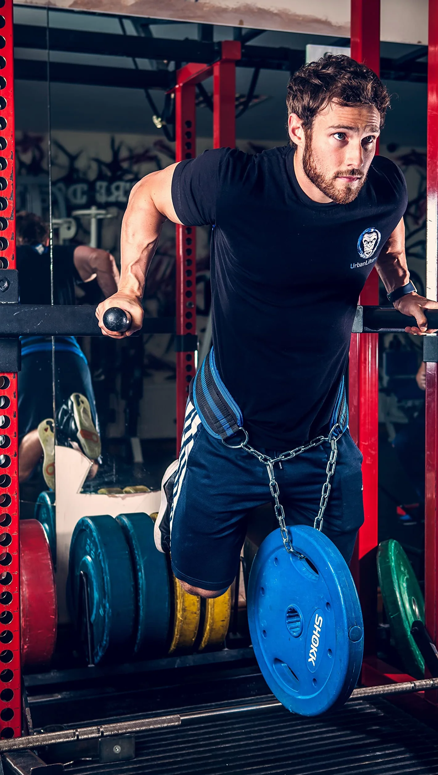 Dip Belt Cinturón Lastre Urban Lifters. Apoyo de espalda de un grosor de 15cm cadena de metal de tarea pesada de 65cm. Ideal para hacer fondos con pesas, dominadas dominadas con pesas dipping
