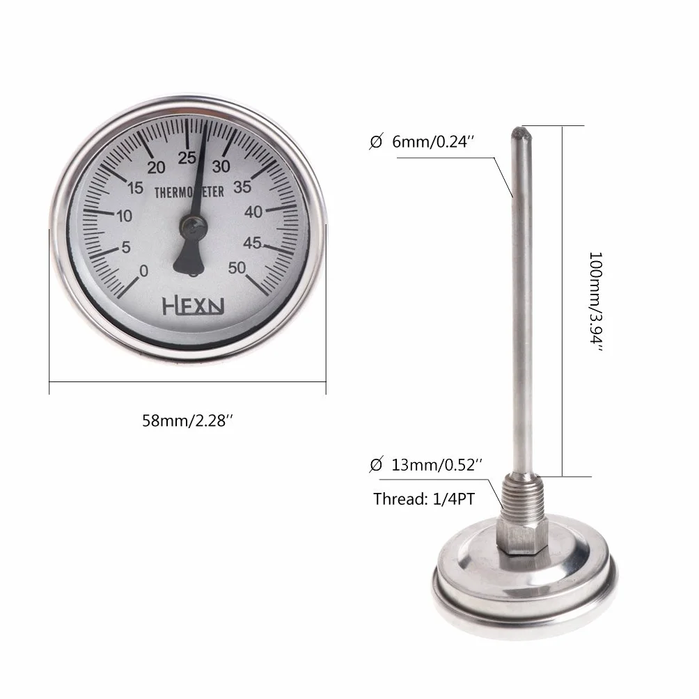 Termómetro de tubería 50/100/150/200/300 ℃ Termómetro bimetálico Medidor de Temperatura de Metal para Uso Industrial de tuberías