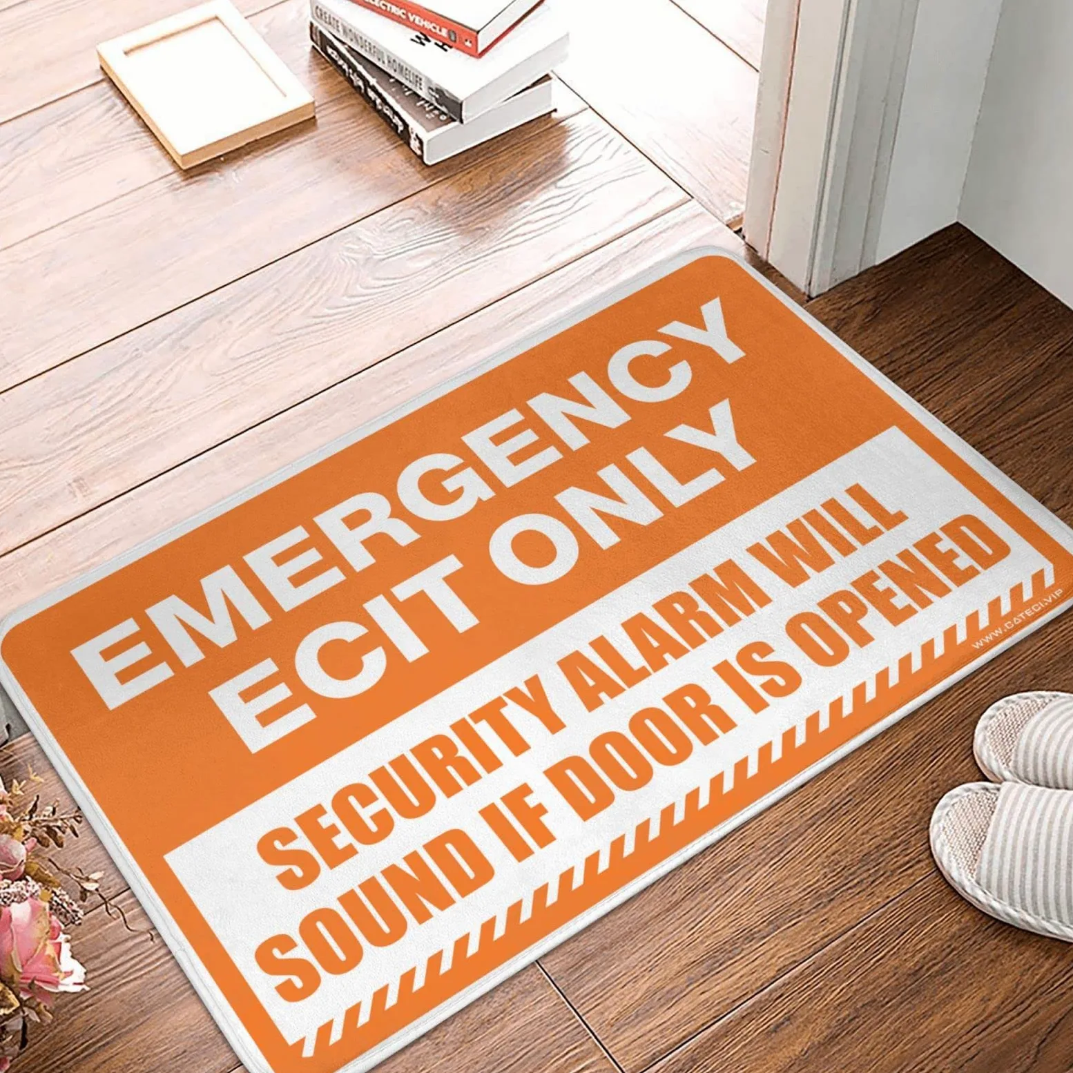 Alfombra pequeña para exteriores de emergencia, solo señal de salida de emergencia, alarma de seguridad sonará si se abre la puerta, alfombras para otoño y exteriores (tamaño: 65 x 90 cm)