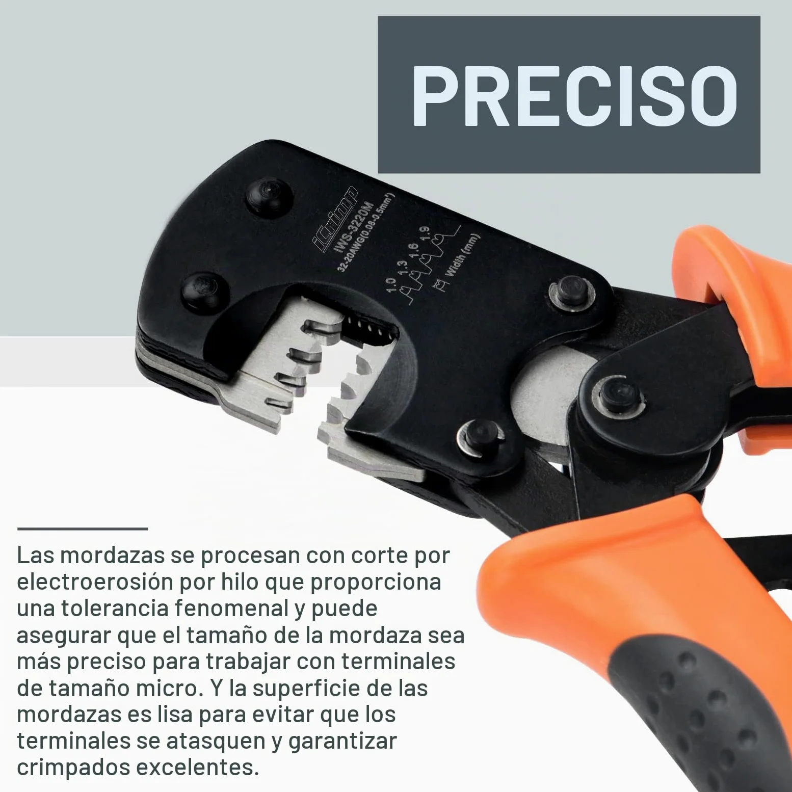 iCrimp IWS-3220M Herramienta de prensado de clavijas con micro conector 0.03-0.52mm² Prensador de trinquete para D-Sub, Trajes de barril abierto Molex, JST, JAE