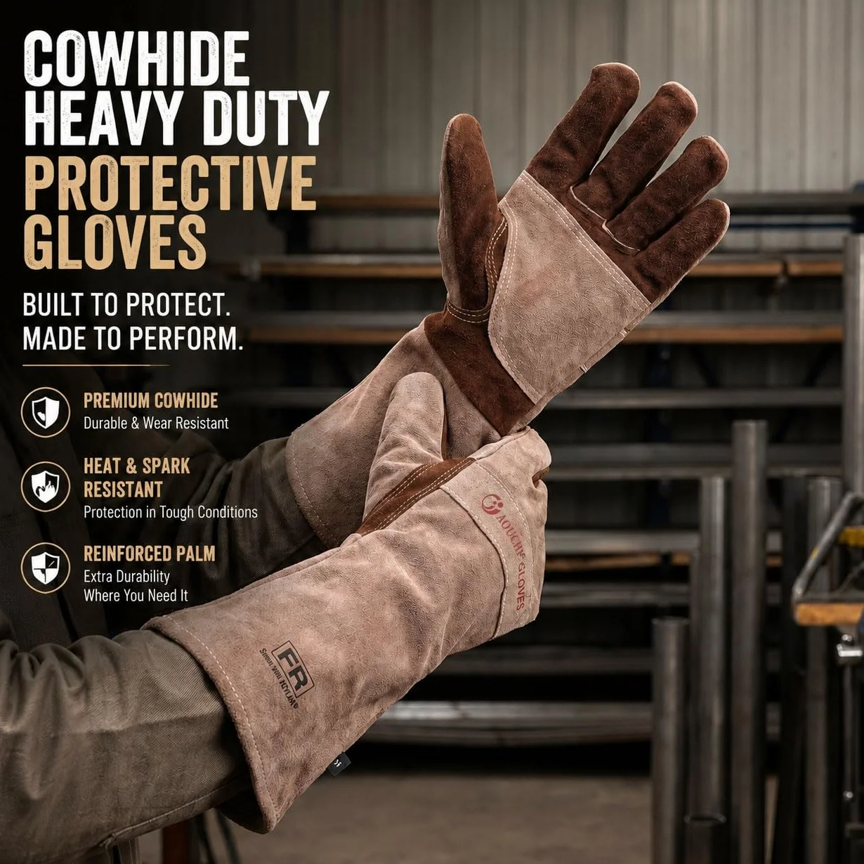 Guantes de soldadura de cuero vacuno para barbacoa, guantes de manga larga ignífugos y resistentes al calor para barbacoa, lucha contra incendios, chimenea, horno, horno, estufa, soporte para