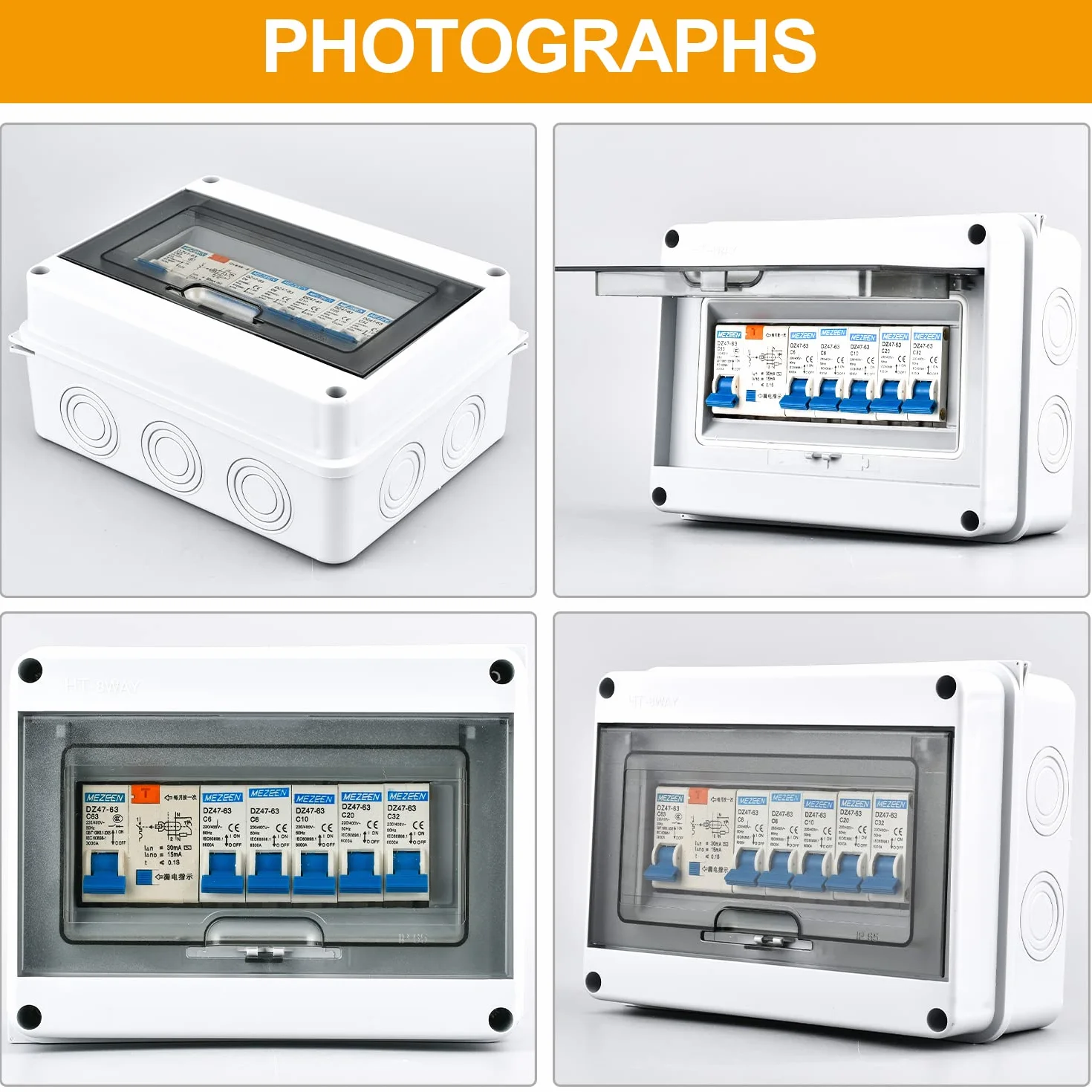 Caja Eléctrica Impermeable IP65, con Interruptor Neumático de 5 Vías 2x6A+1x10A+1x20A+1x32A, Viene con Anillos de Goma y Tornillos, 63A Exterior Cuadro Electrico, para Interior y Exterior