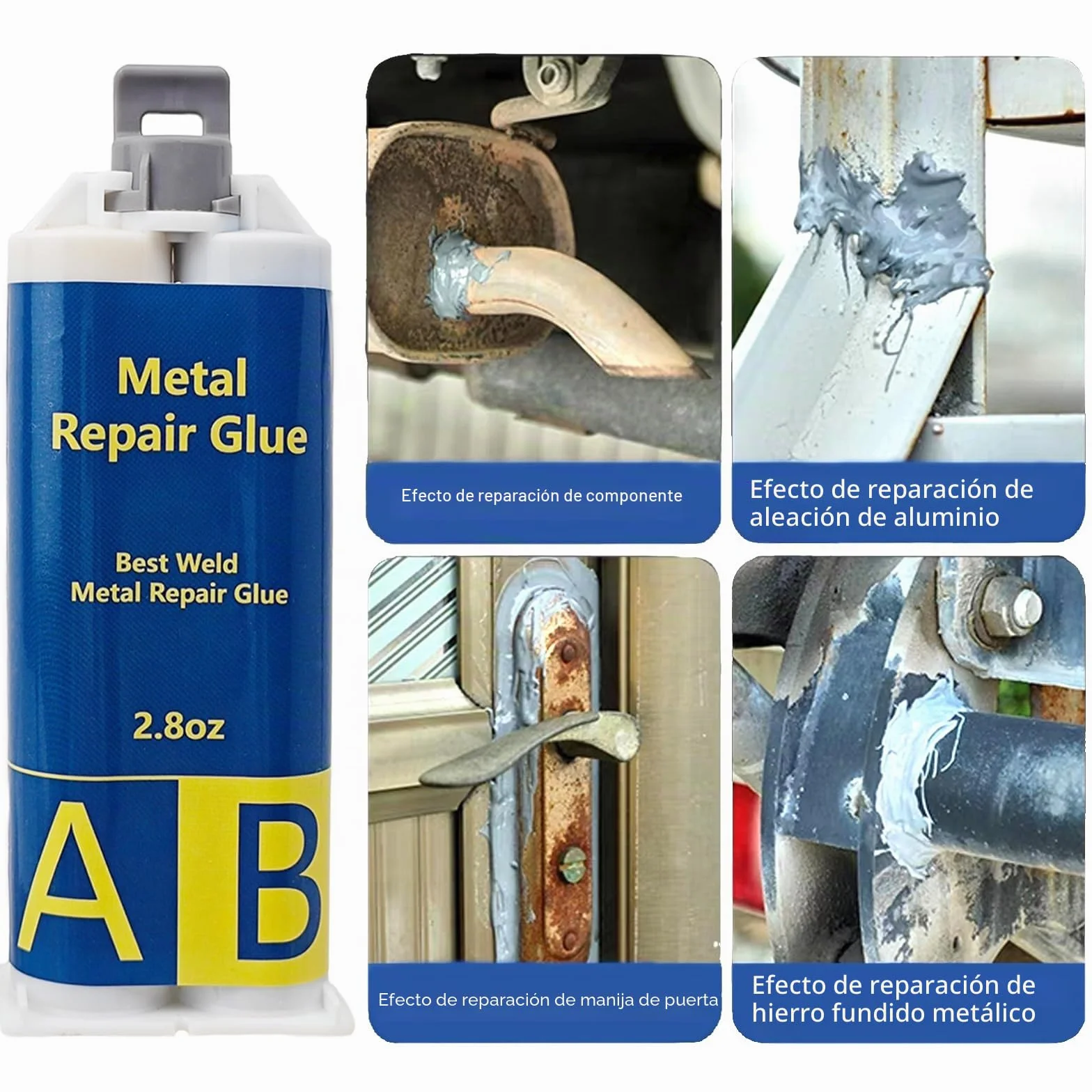 EIGTWEN Pegamento metálico resistente al calor, adhesivo extra fuerte para reparación de grietas y roturas en metal, acero inoxidable, plástico, madera