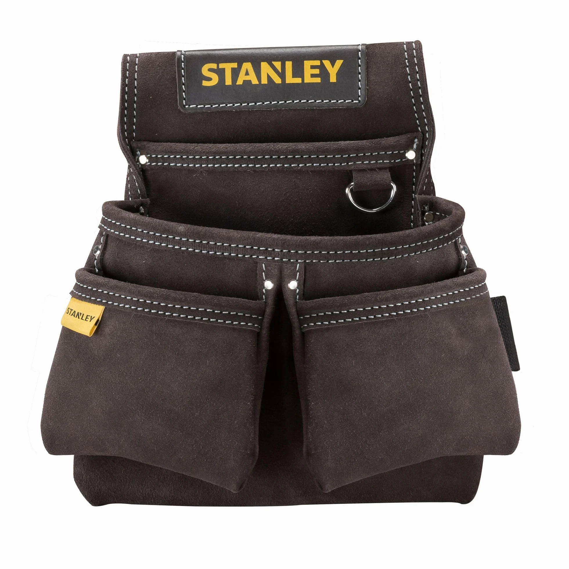 STANLEY Bolsa portaherramientas de cuero,4 bolsillos,Soporte especial para flexómetro,Doble costura,Abertura amplia para el cinturón- 30x 7x 33 cm, STST1-80116