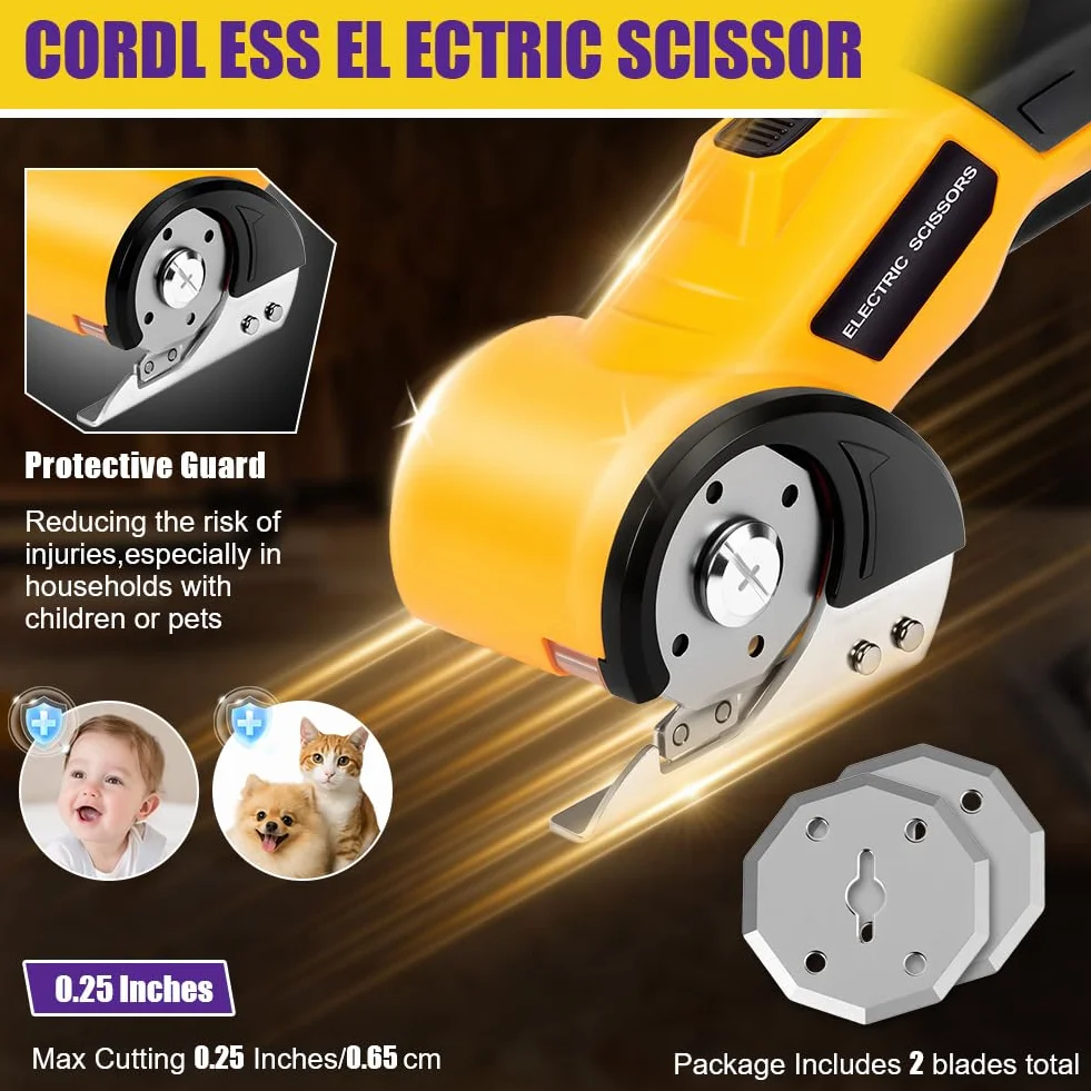 HOTUT Tijeras Eléctricas Sin Cable, Cúter Circular, Mini Cutter Eléctrico, Recargable Con Diseño De Corte Rotativo, Carga USB, Gatillo Extralargo, Luz LED,Cortador Alfombras Y Cartón