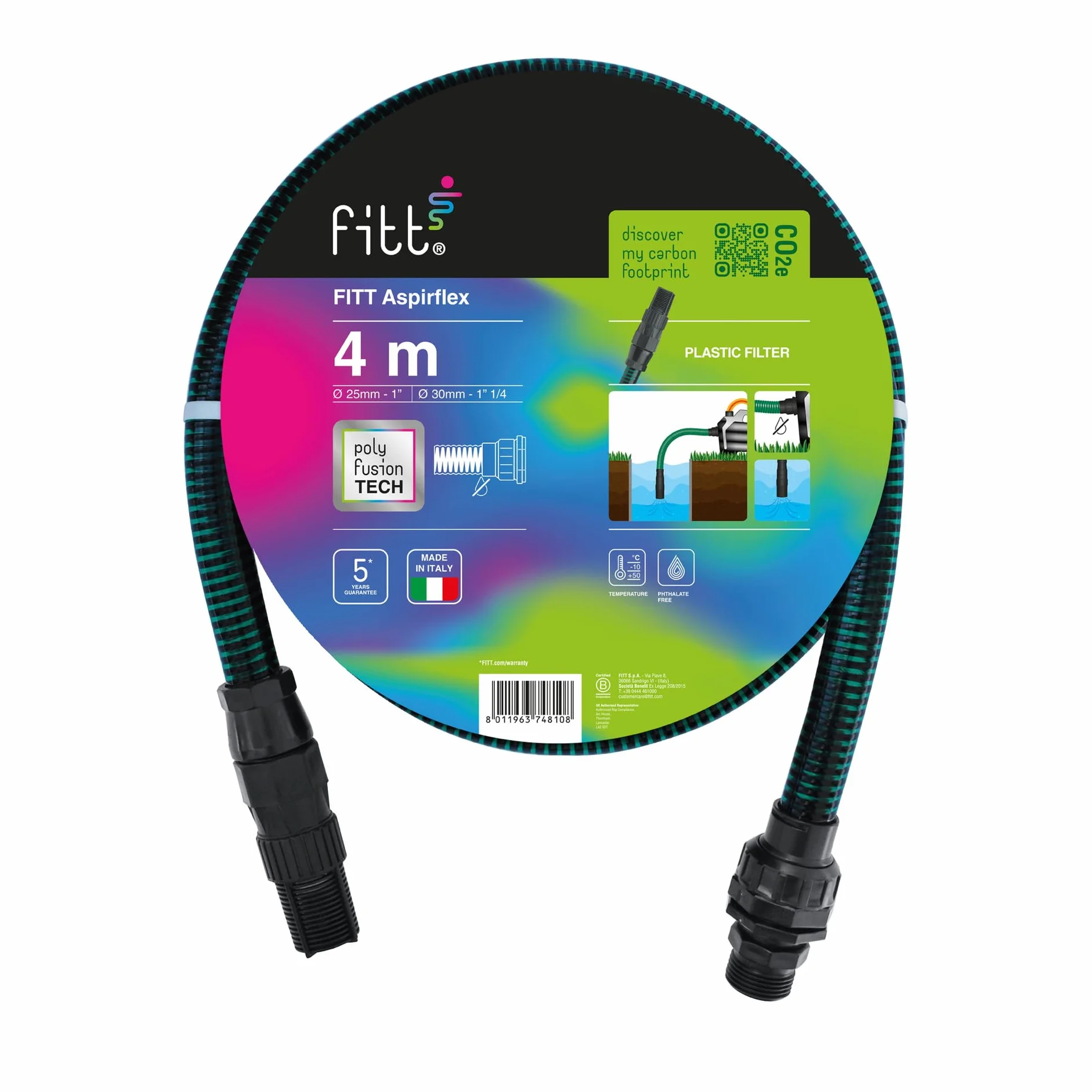 FITT ASPIRFLEX 4m - Manguera para aspiración del agua, para Conexión a Bombas, con Tecnología Exclusiva