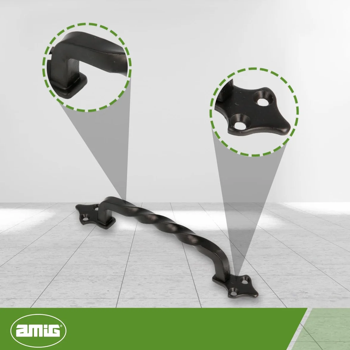 Amig - Tirador - Modelo 1002 - Fabricado en Acero - Herraje Rústico - Medida: 130mm - Sin Placa - Incluye Tornillería - Ideal para muebles - Acabado: Negro