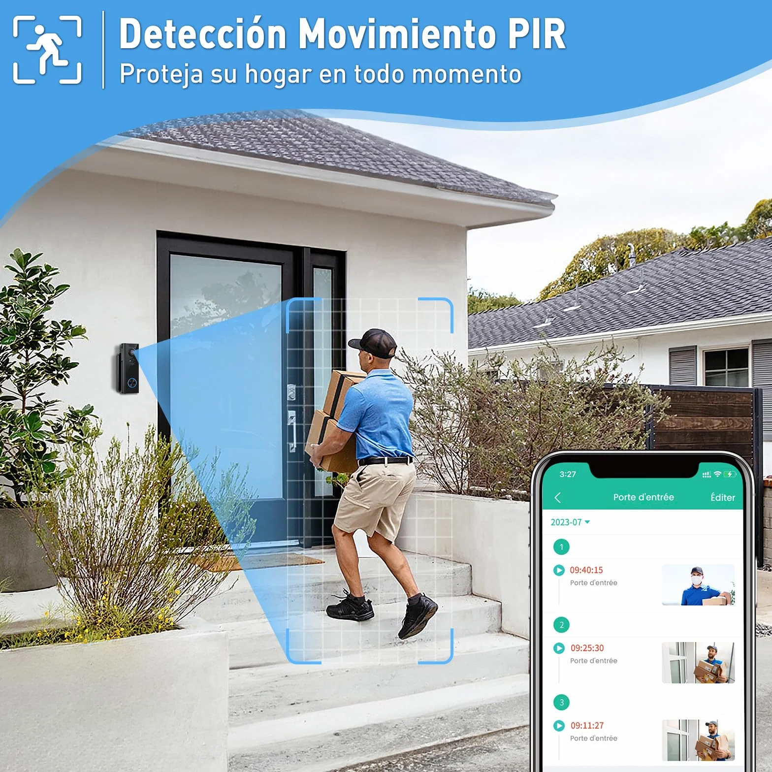 XTU Timbre Inalámbrico con Cámara, 2K HD WiFi Timbre Videoportero Exterior Impermeable con Soportes, Detección de Movimiento PIR, Visión Nocturna, Audio Bidireccional, Compatible con Alexa