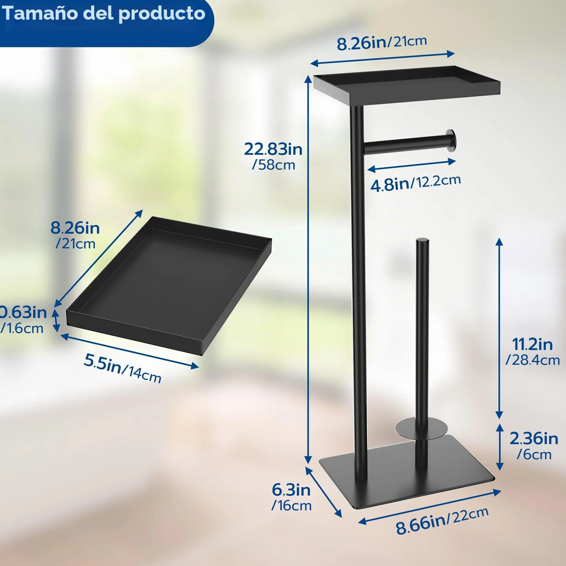 Susswiff Portarrollos de Papel higiénico Independiente con Estante de Almacenamiento Superior, Soporte de Papel higiénico Negro, Almacenamiento de 4 Rollos de Reserva