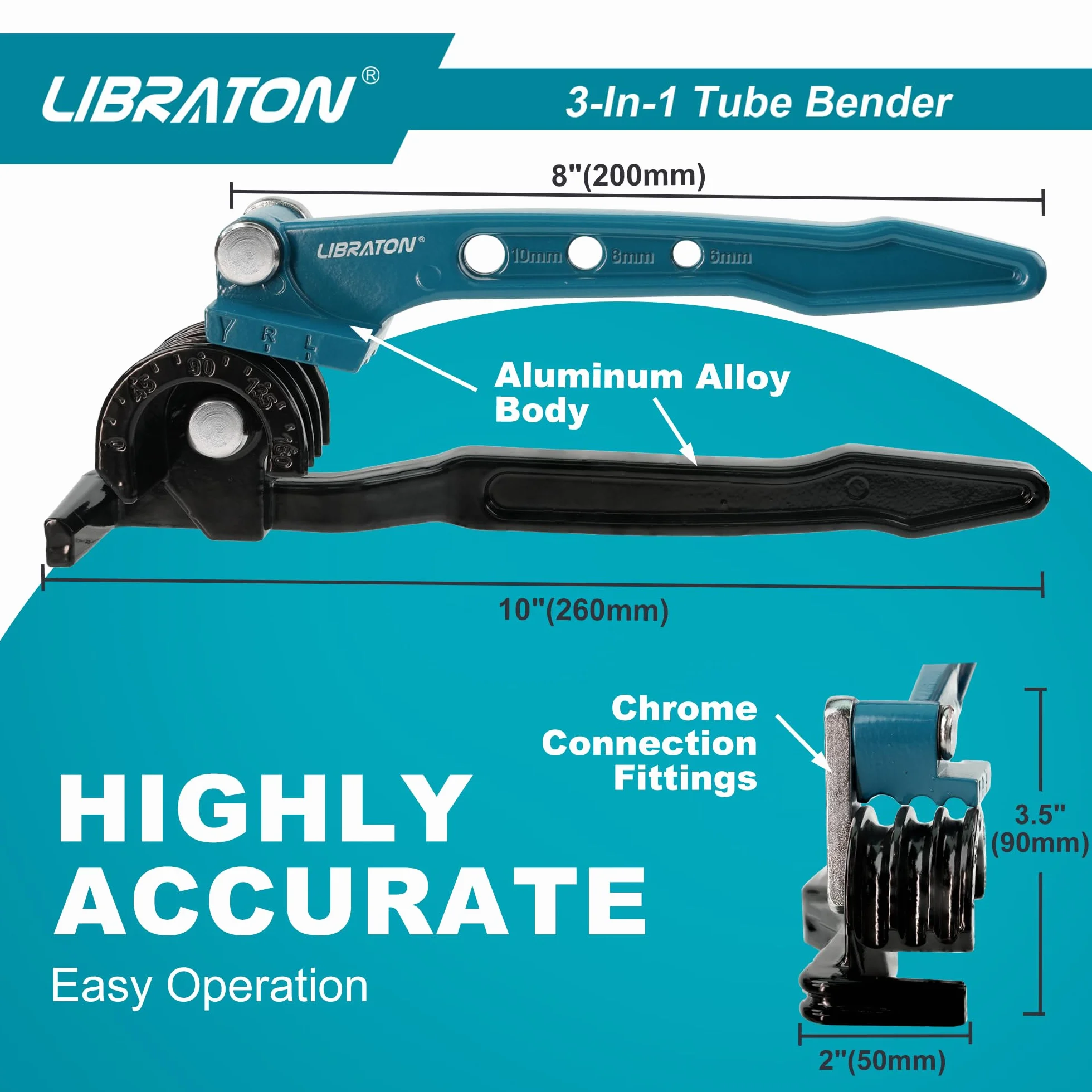Libraton Curvadora de Tubo, Doblador de Tubos Manual 180 Grados, Herramienta de Doblado de Tubos para Tubos 6mm 8mm 10mm, Doblador Manual para Tubería de Cobre Latón Aluminio y Acero Fino