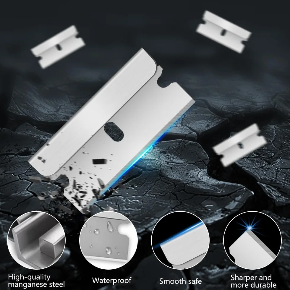 Flintronic 20 Piezas Cuchillas de Acero Inoxidable de Alta Calidad, Cartón Prémium de Acero, Cuchillas de Repuesto de Cartón Prémium de Acero, para Limpia Suelo,Horno,Placas de Inducción,Ventana