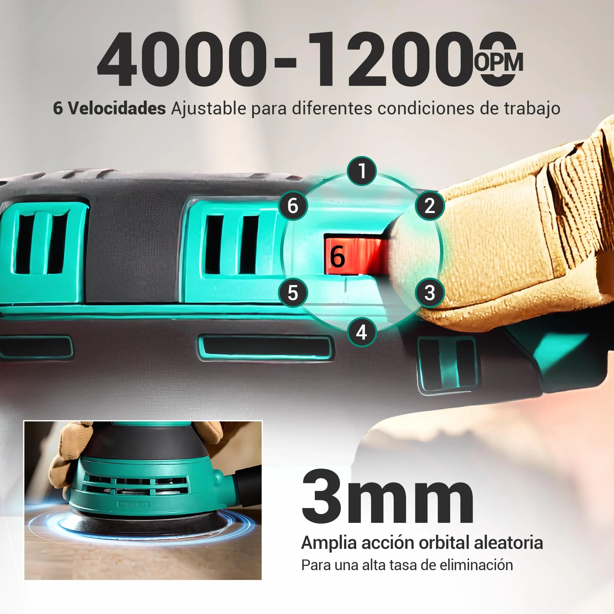 DCA Lijadora Orbital 300W, 6 Velocidades 12000RPM Lijadora Madera, Lijadora Eléctrica con Recogida de Polvo, 10psc 125MM Lija para superficies de madera y acero, lijado y pulido de madera, DIY