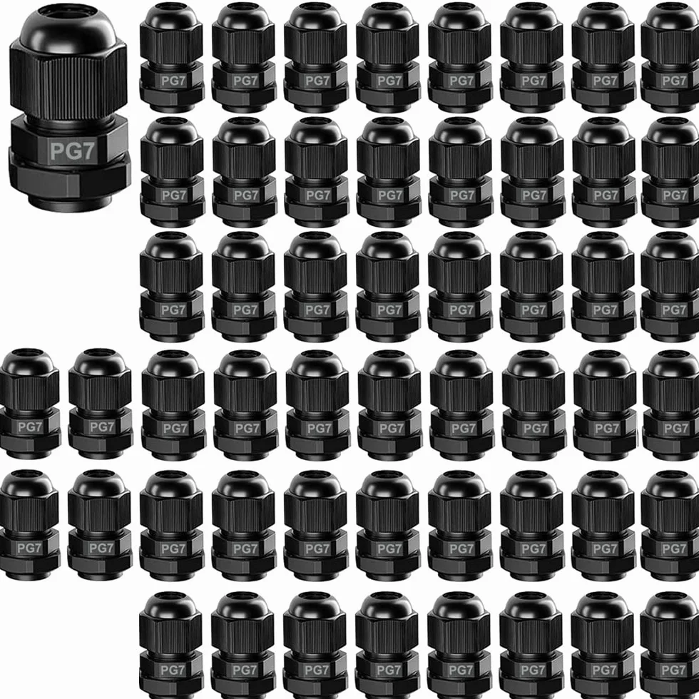 GUUZI 52pcs PG7 Prensaestopas IP68 Plástico Impermeable Ajustable 3,5-6mm Juntas Negro