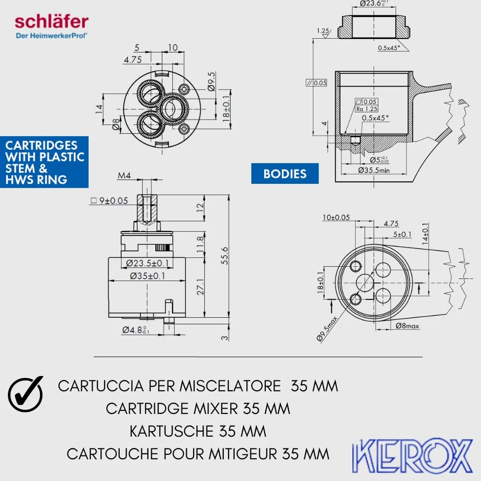 Schläfer | Cartucho de repuesto de cerámica para grifo bajo, monopalanca de 2 pies, Kerox, grifo mezclador de apertura derecha, cocina, bañera, ahorro de agua y energía