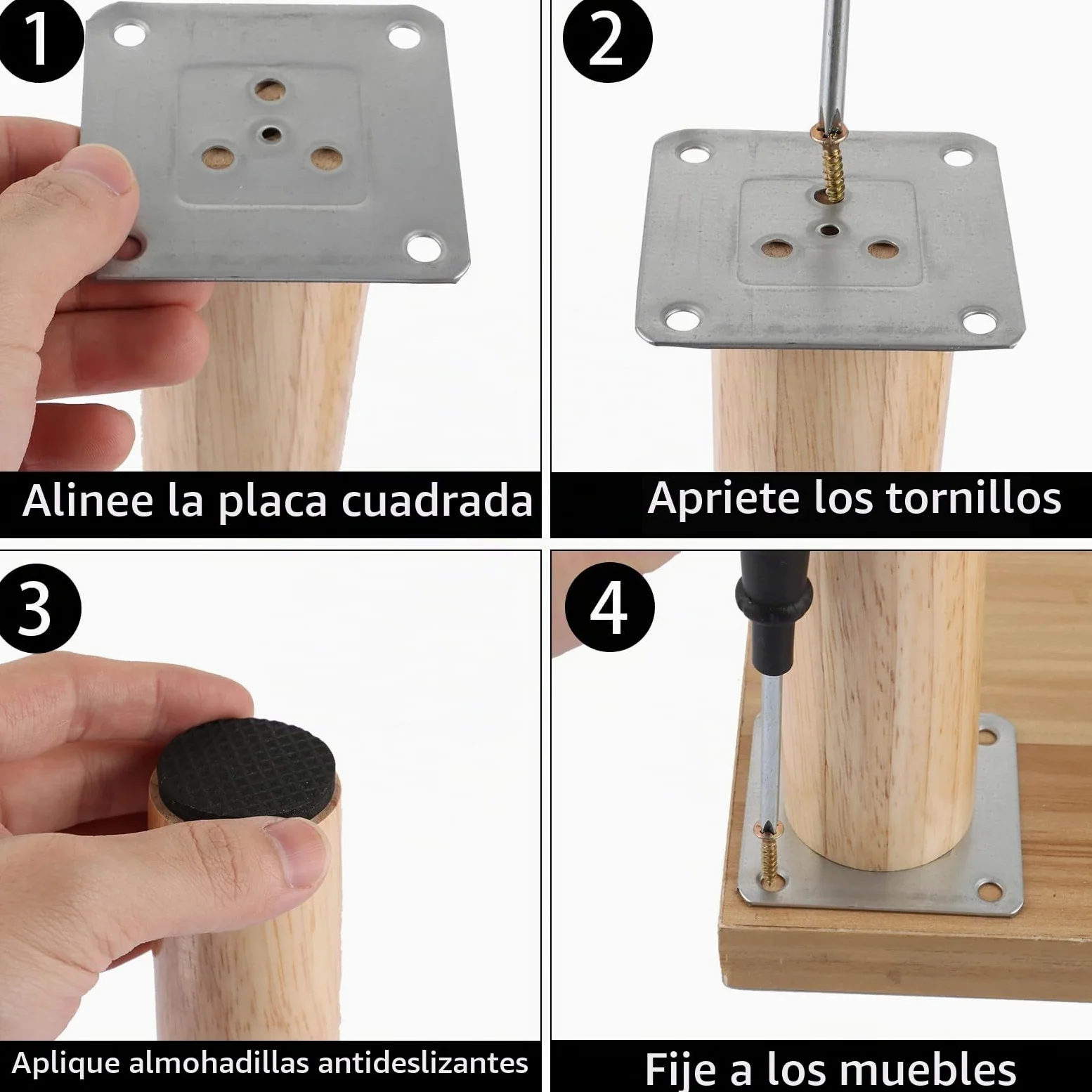 AKOLAFE 4 patas para muebles de madera de roble, 30 cm, patas de madera robustas, patas de muebles redondas, con placas de montaje y tornillos, para cama, armario, silla, mesa