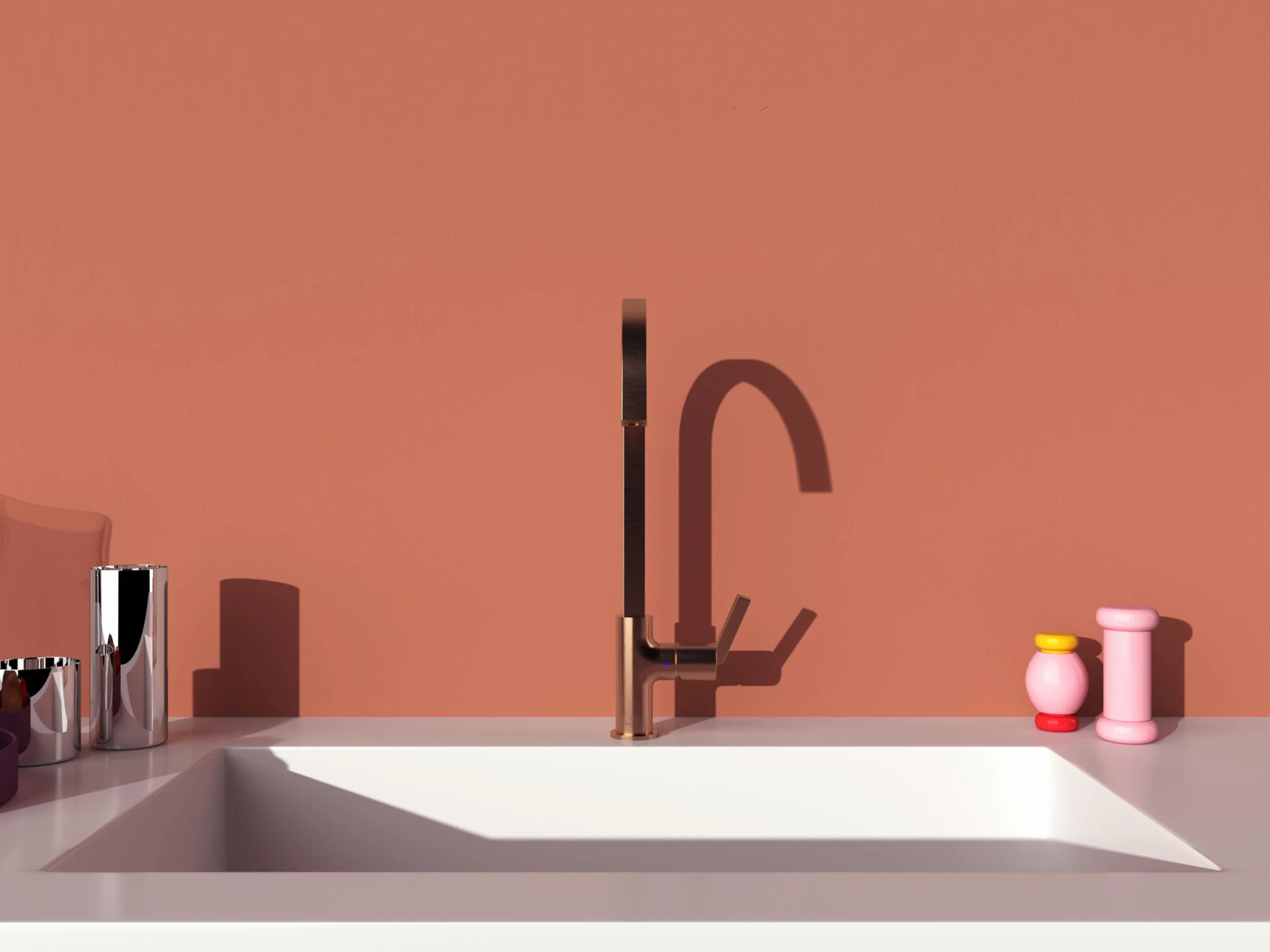 Ideal Standard Gusto Monomando Cocina Caño Cuadrado C FirmaFlow Giratorio 360° EasyFix+ Rosa Atardecer