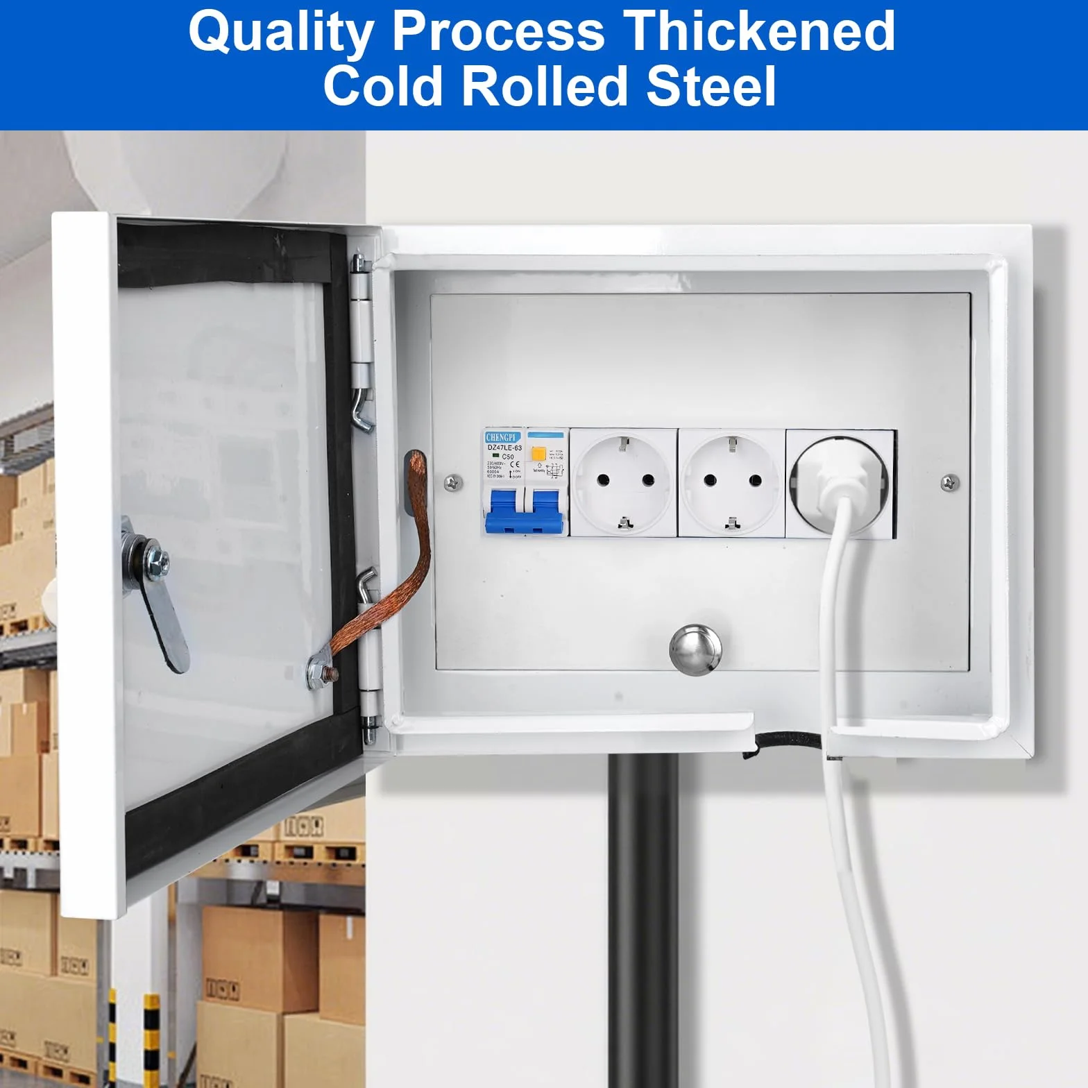 Caja Electrica de Superficie con Protector de Fuga 2P 32A y 2 * Tomas de Corriente 250V/16A, Caja de Distribución con Protección Contra Sobretensiones 2P 400V 20~40kA para Cableado - 8 Módulos