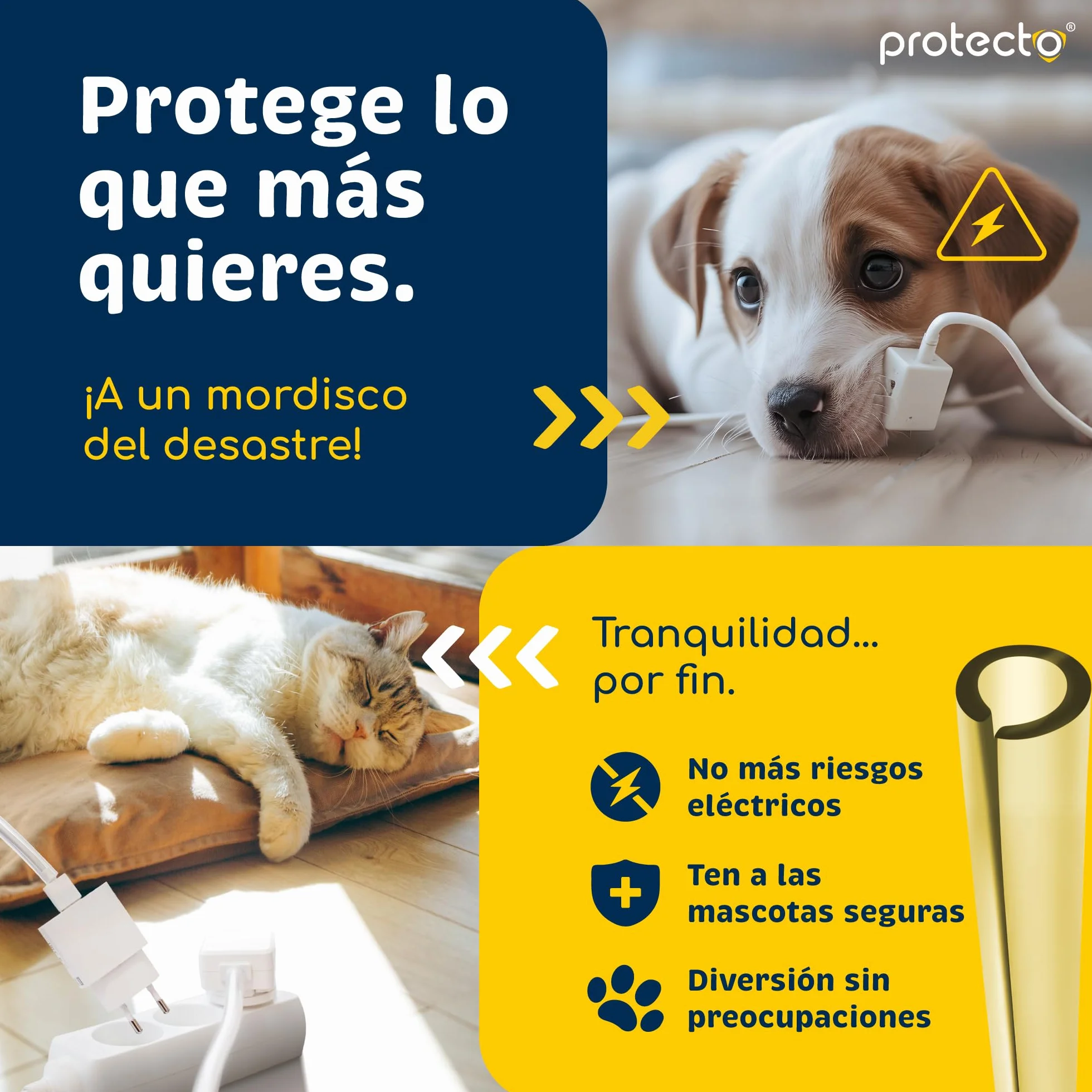 PROTECTO Pack de 2 Fundas Protectora de Cables para Mascotas – 2,15 m/Ø 5 mm – Ultra Resistente, Transparente, Flexible, Inodora, Anti-Mordeduras – para Cables Eléctricos, USB, Lightning, RCA y HDMI
