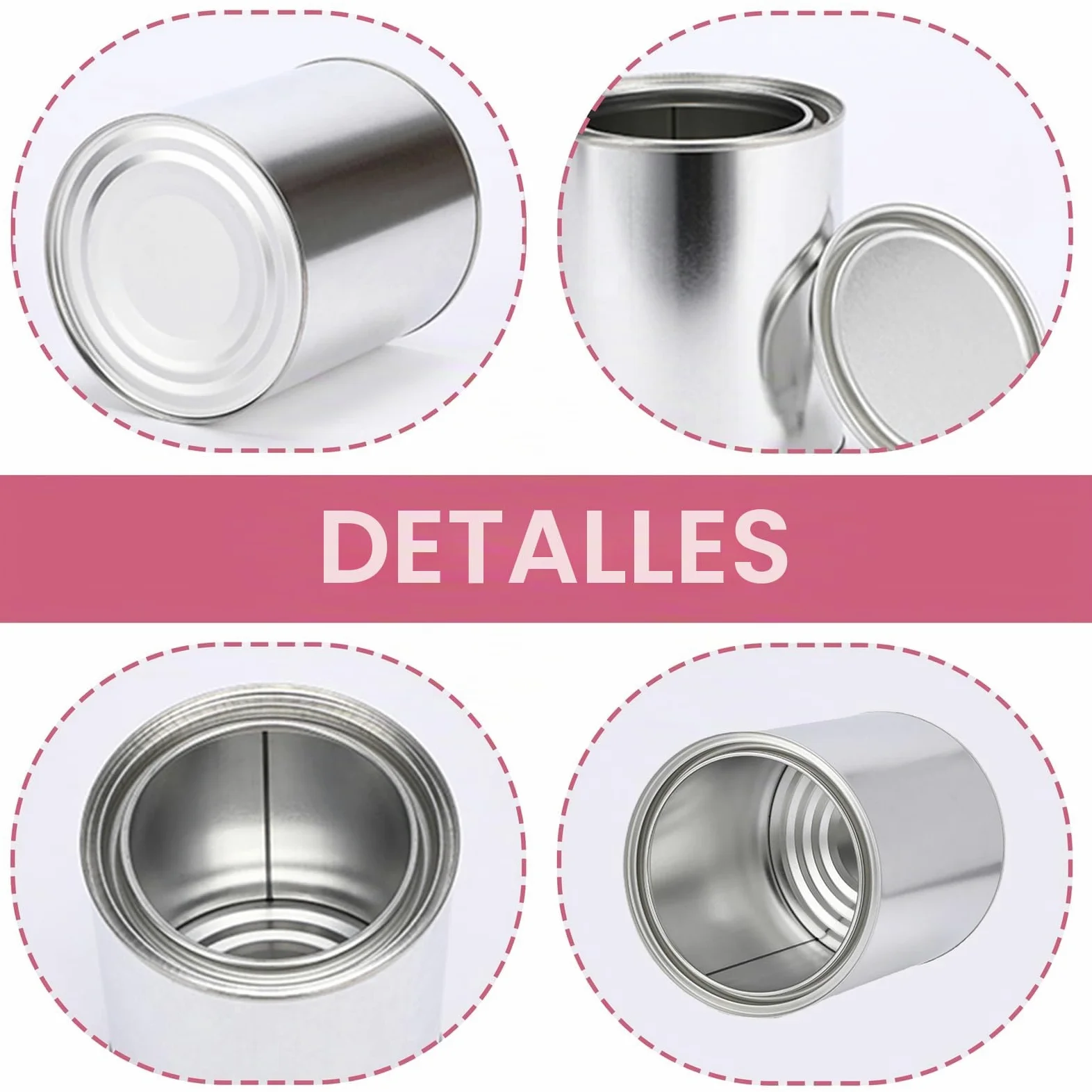 6 latas de metal vacías con tapa a presión, 1000 ml, lata de color, latas de conservas, recipientes de pintura para el hogar y la oficina