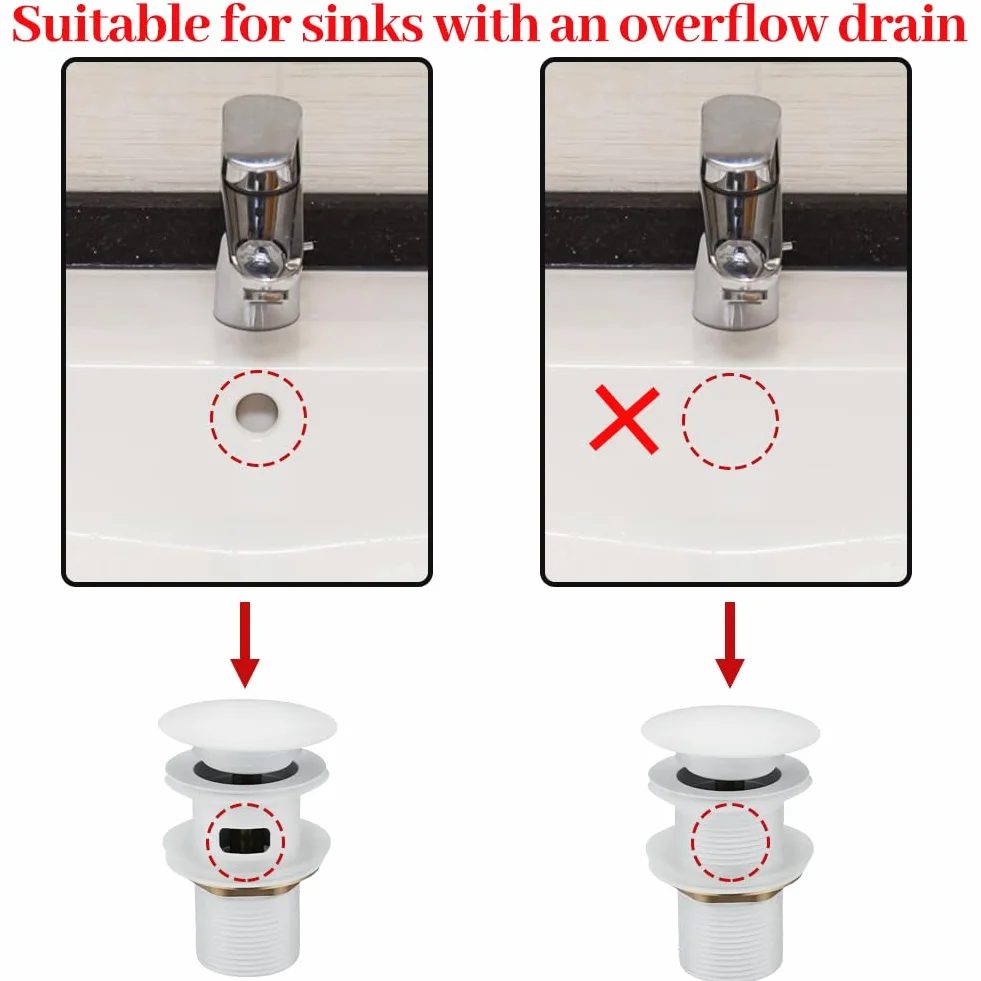 Juego de desagüe para lavabo con rebosadero, válvula pop-up universal, blanco