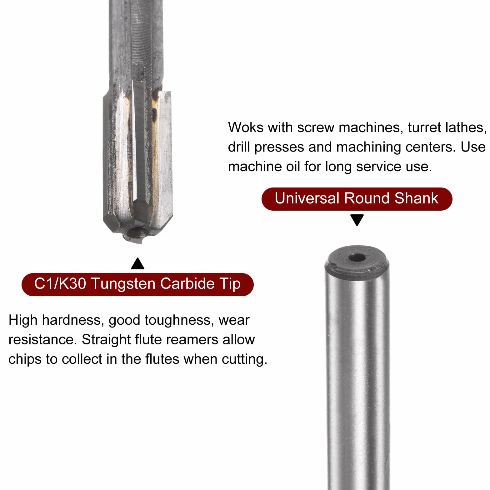sourcing map Sujeción Escariador 6,6mm H7 C1/K30 Carburo Punta Precisión Rectas Flautas Redondo Vástago Torno Máquina Fresado Cortador