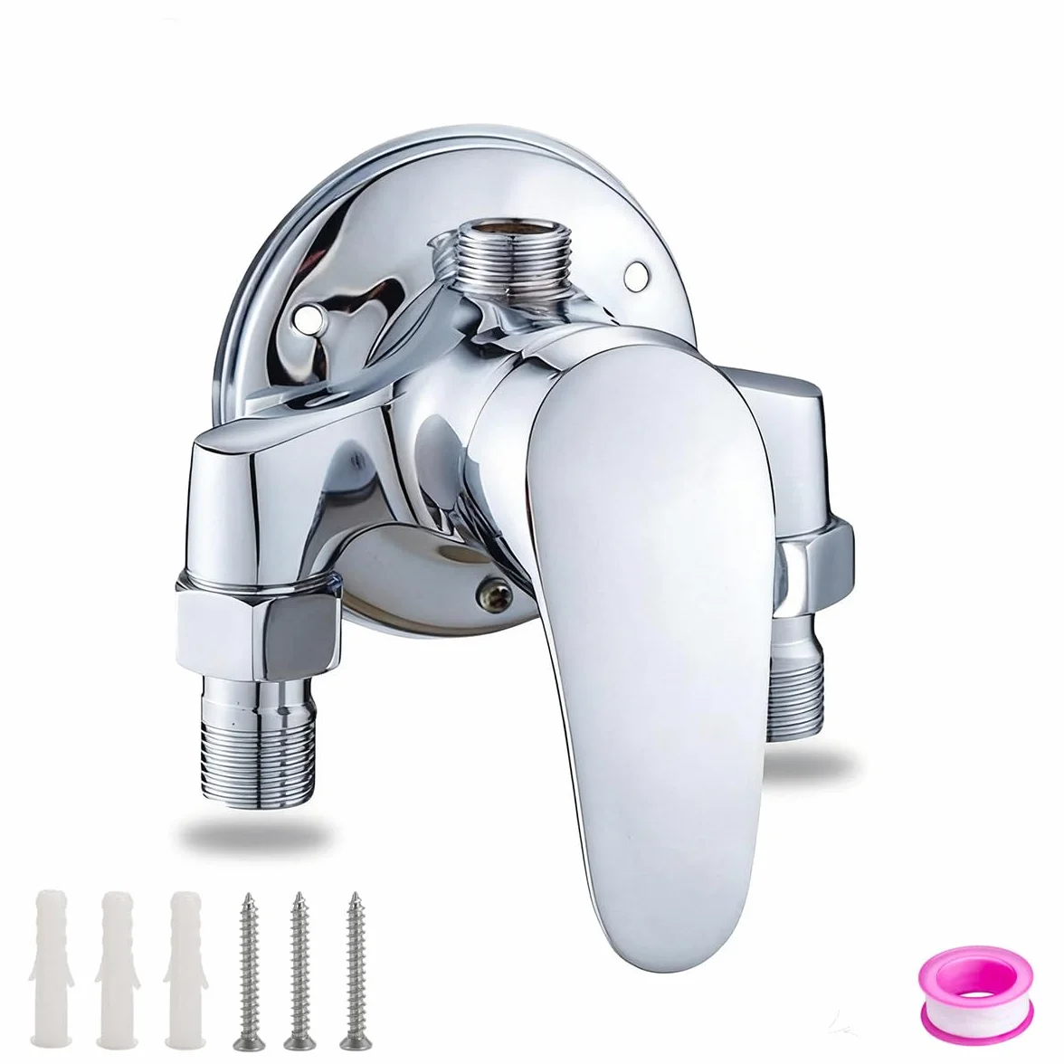 Grifo Mezclador de Ducha, Grifo de Ducha Montado en Pared, Válvula Mezcladora Manual para Agua Fría y Caliente, Acabado Cromado