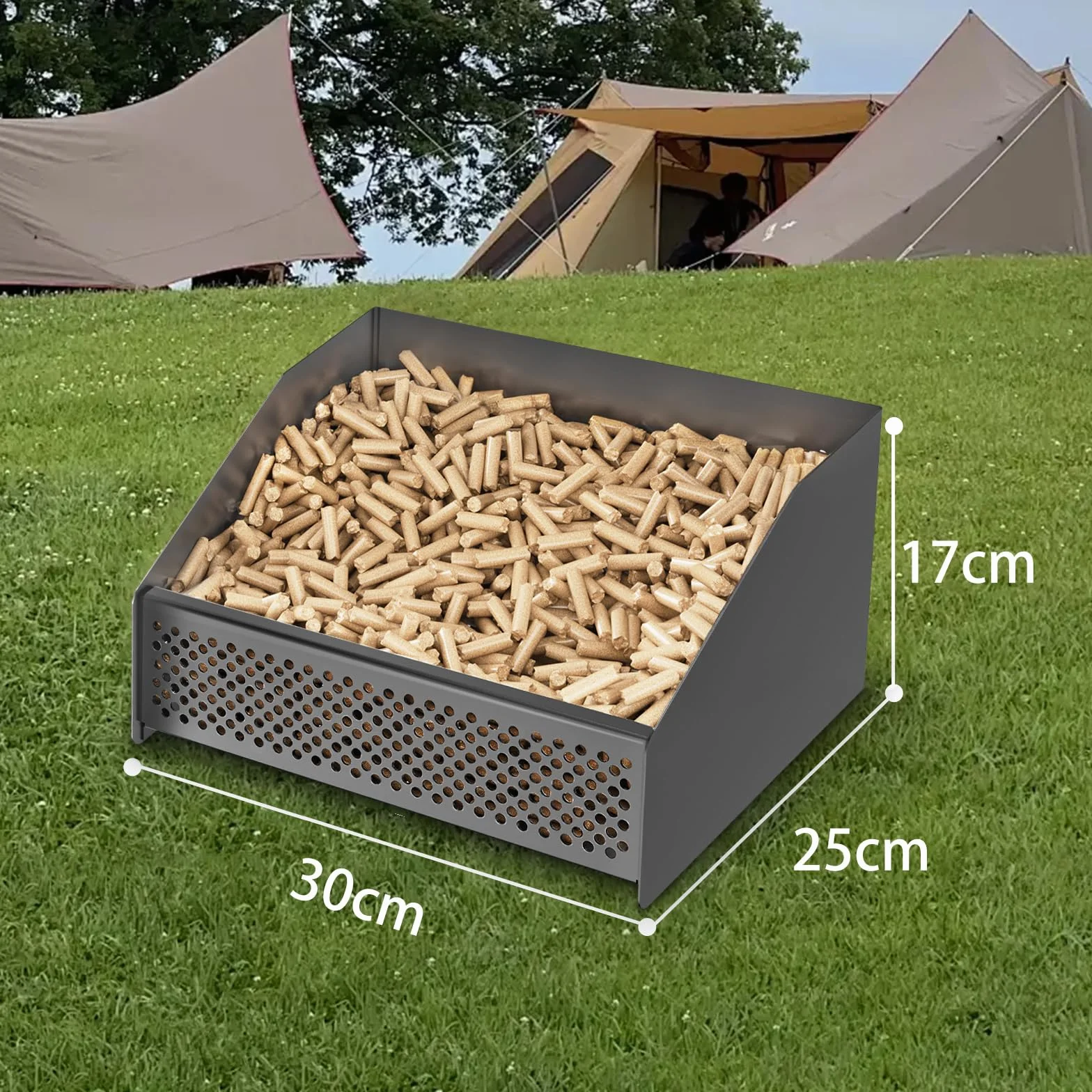 Cesta de pellets para estufa de chimenea, cesta para quemador de pellets, 30 x 25 x 17 cm, 2,3 kg, en estufa de leña o chimenea abierta, versión actualizada