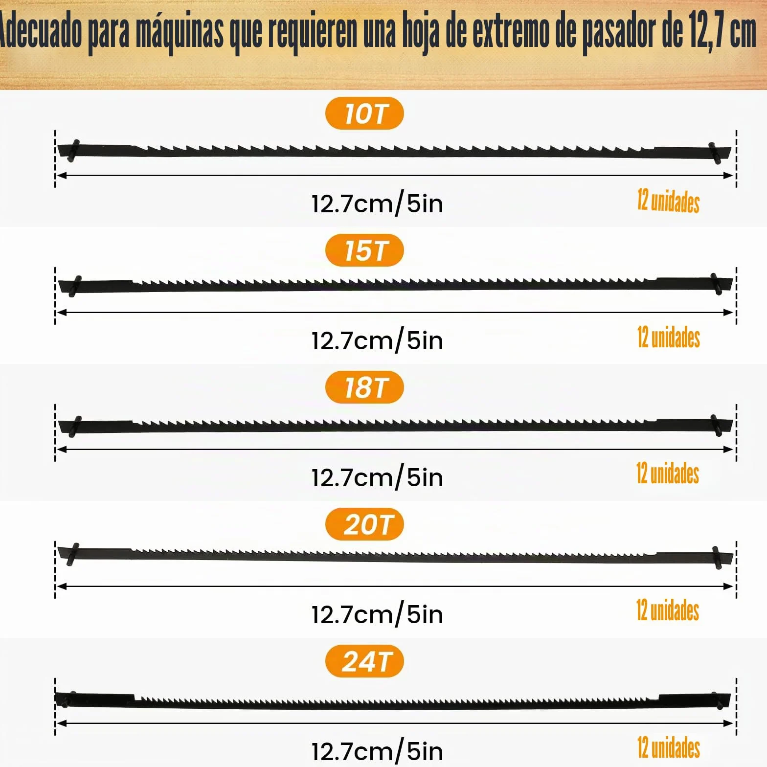 60 Hojas de Sierra de Marquetería 127 mm Pasador 10/15/18/20/24 Dientes Acero al Carbono Madera Espuma Plástico