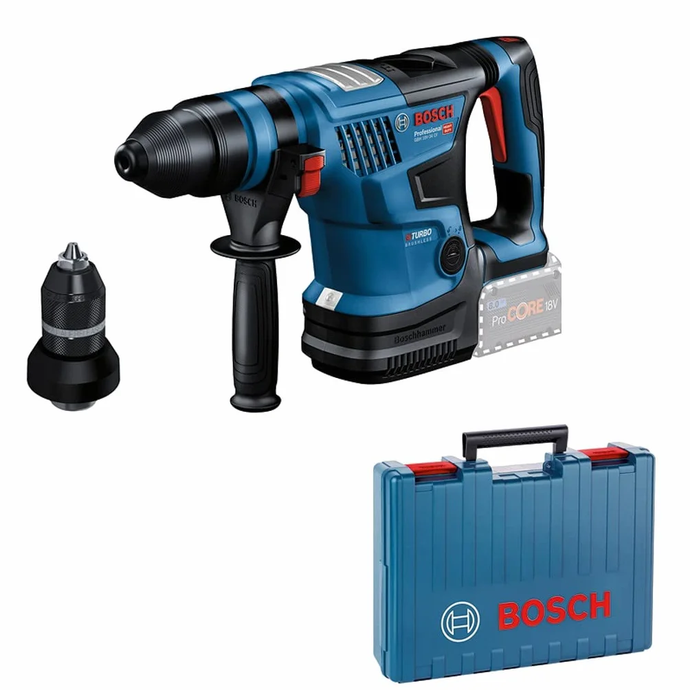 Bosch Professional 18V System martillo perf. BITURBO batería GBH 18V-34 CF (con mód. Bluetooth GCY 42, emp. aux., prof. retráctil, SDS plus, port. cam, ráp. 13 mm, tubo grasa, malet., sin bat./carg.)