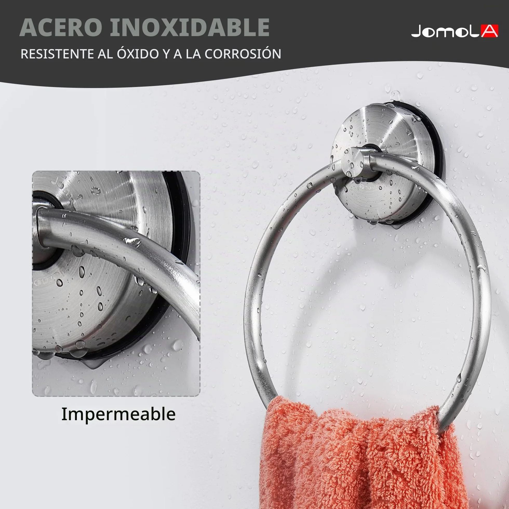JOMOLA Toallero de Aro con Ventosa Acero Inoxidable Sin Taladrar Colgador de Toallas Baño Montaje en Pared Acabado Cepillado