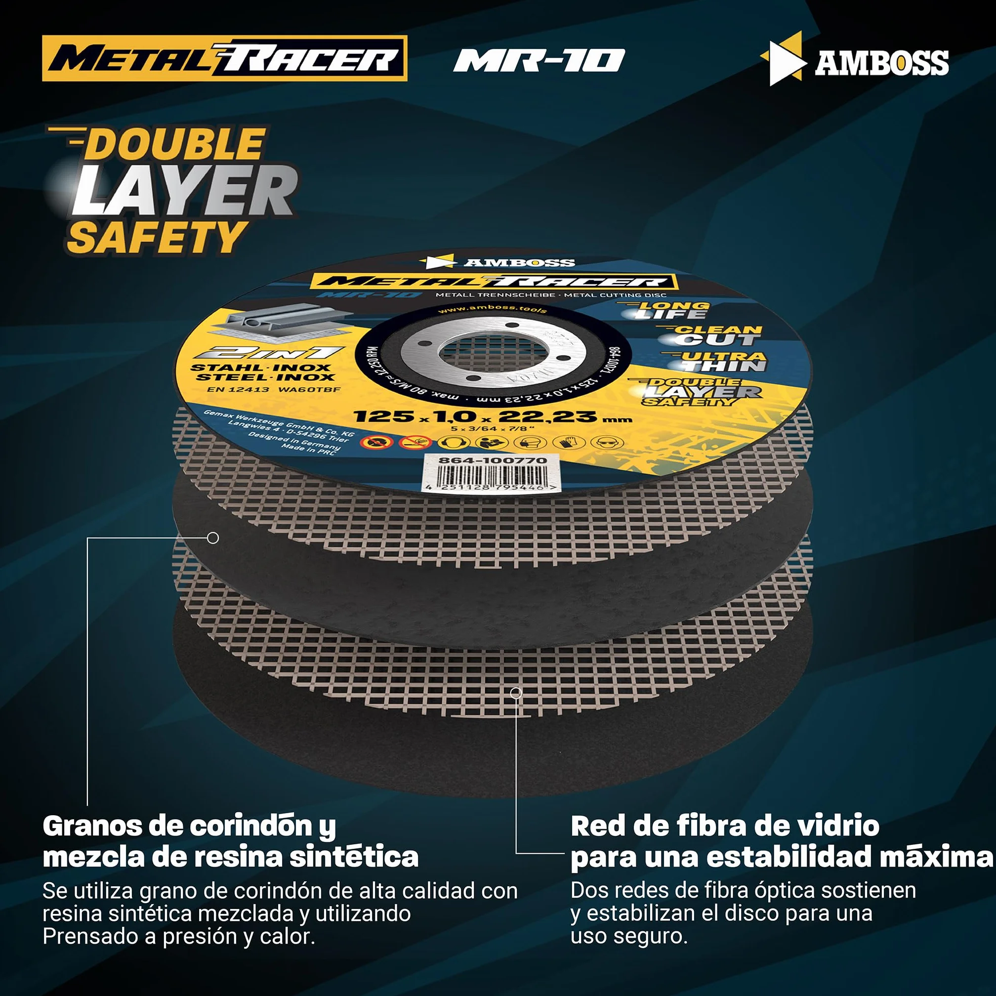 50 discos de corte de metal de 125 x 1 x 22,23 mm – El disco de corte de Metal Racer by AMBOSS WERKZEUGE es adecuado para acero y acero inoxidable