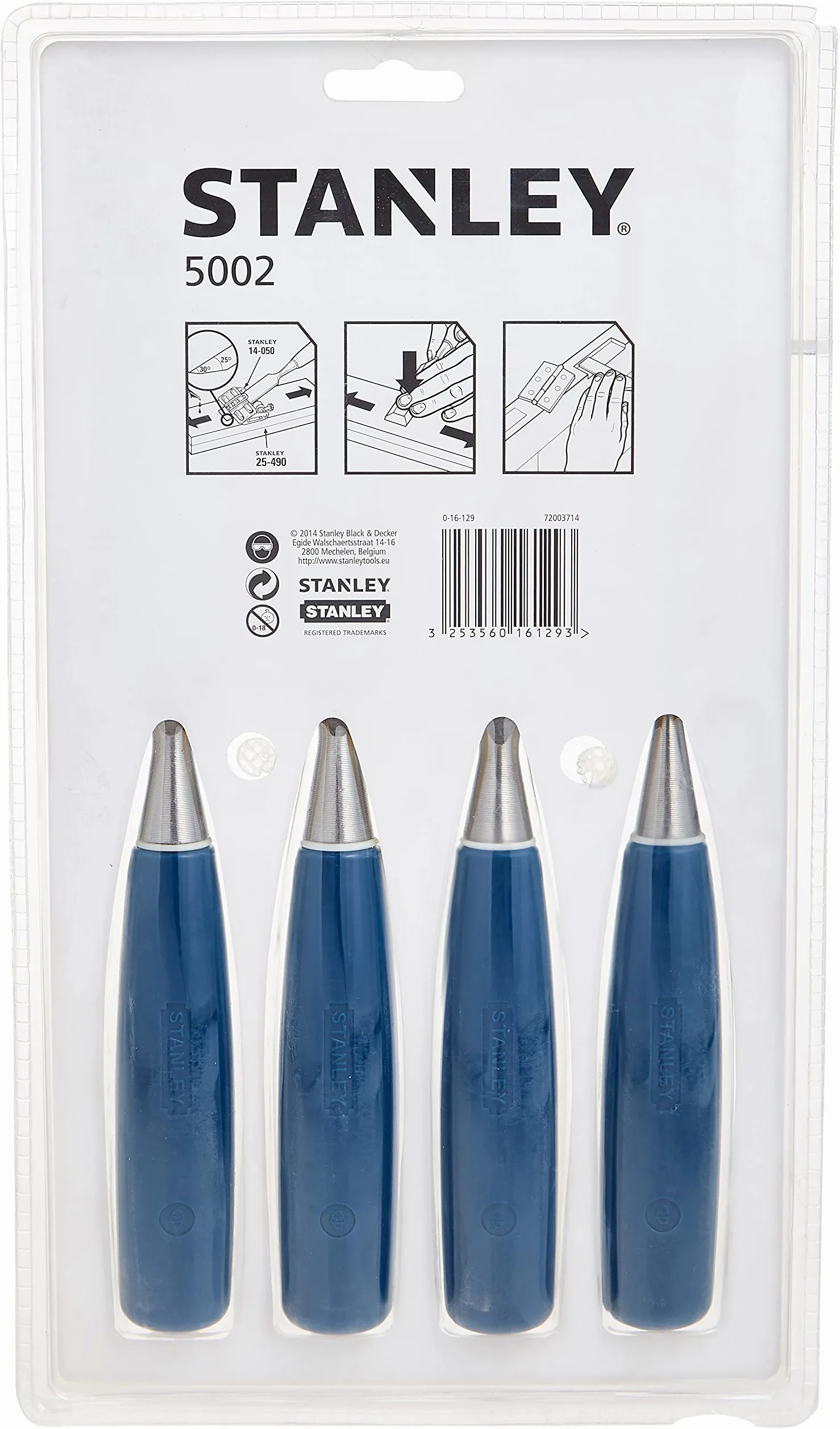 Stanley - Juego de Cinceles 4 pcs. (6 12 18 25 mm) Seria 5002, Color Azul