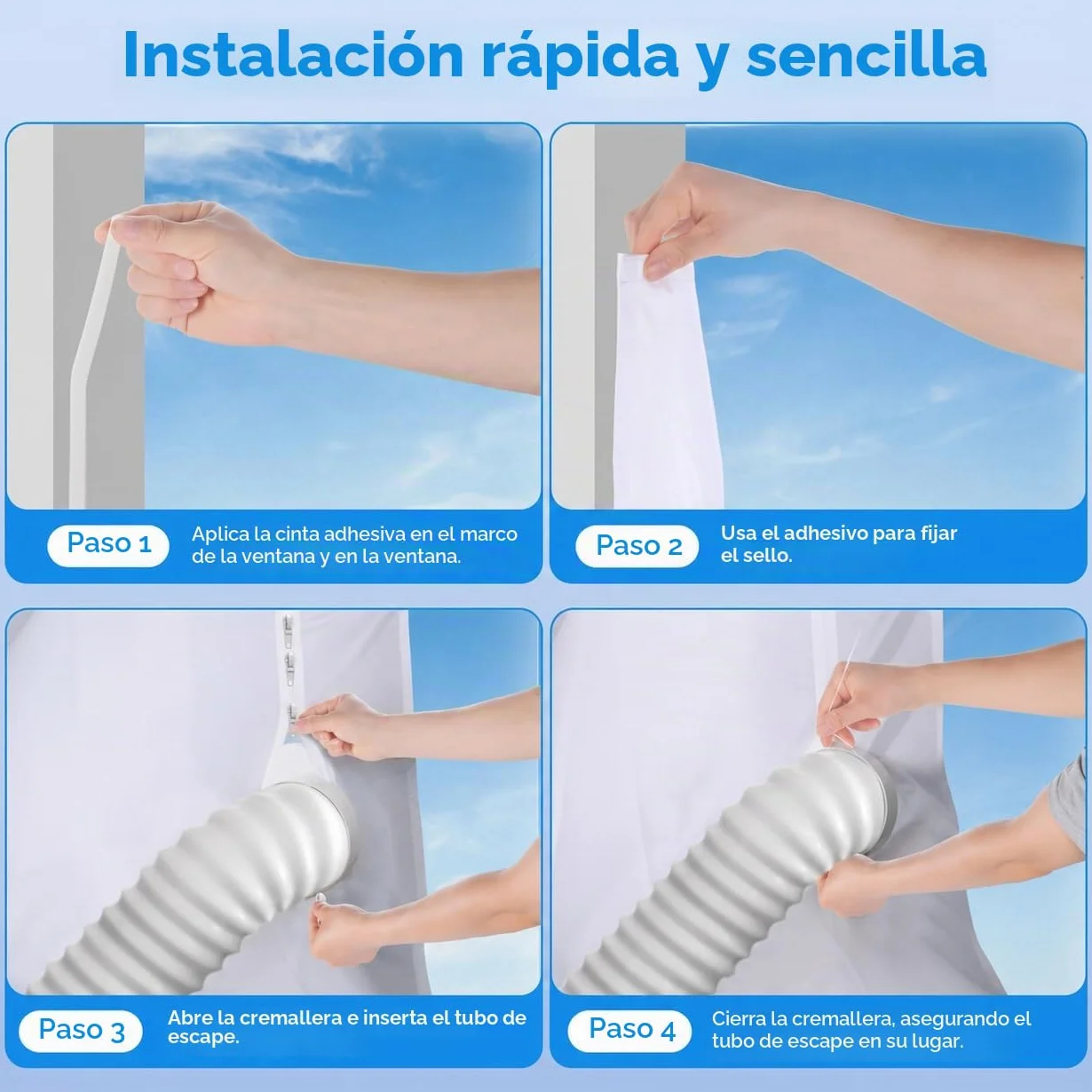 Cubierta Aislante de Tela para Ventanas 400CM para Aparatos De Aire Acondicionado Portátiles y Secadoras. Fácil Instalación con Cremallera y Cinta Adhesiva. Evita Aire Caliente