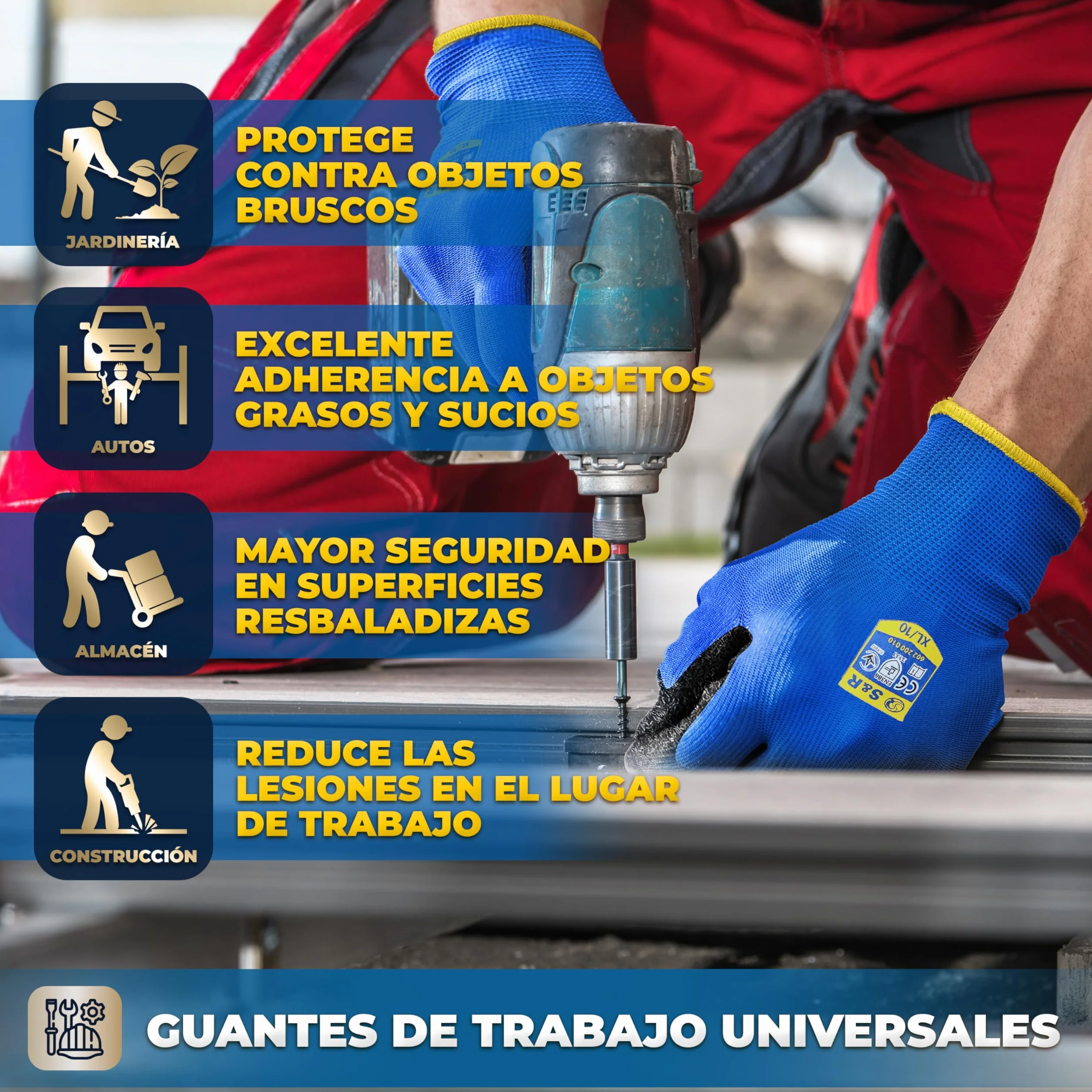 S&R Guantes de Trabajo Hombre Talla L 9 Nylon y Latex 12 Pares