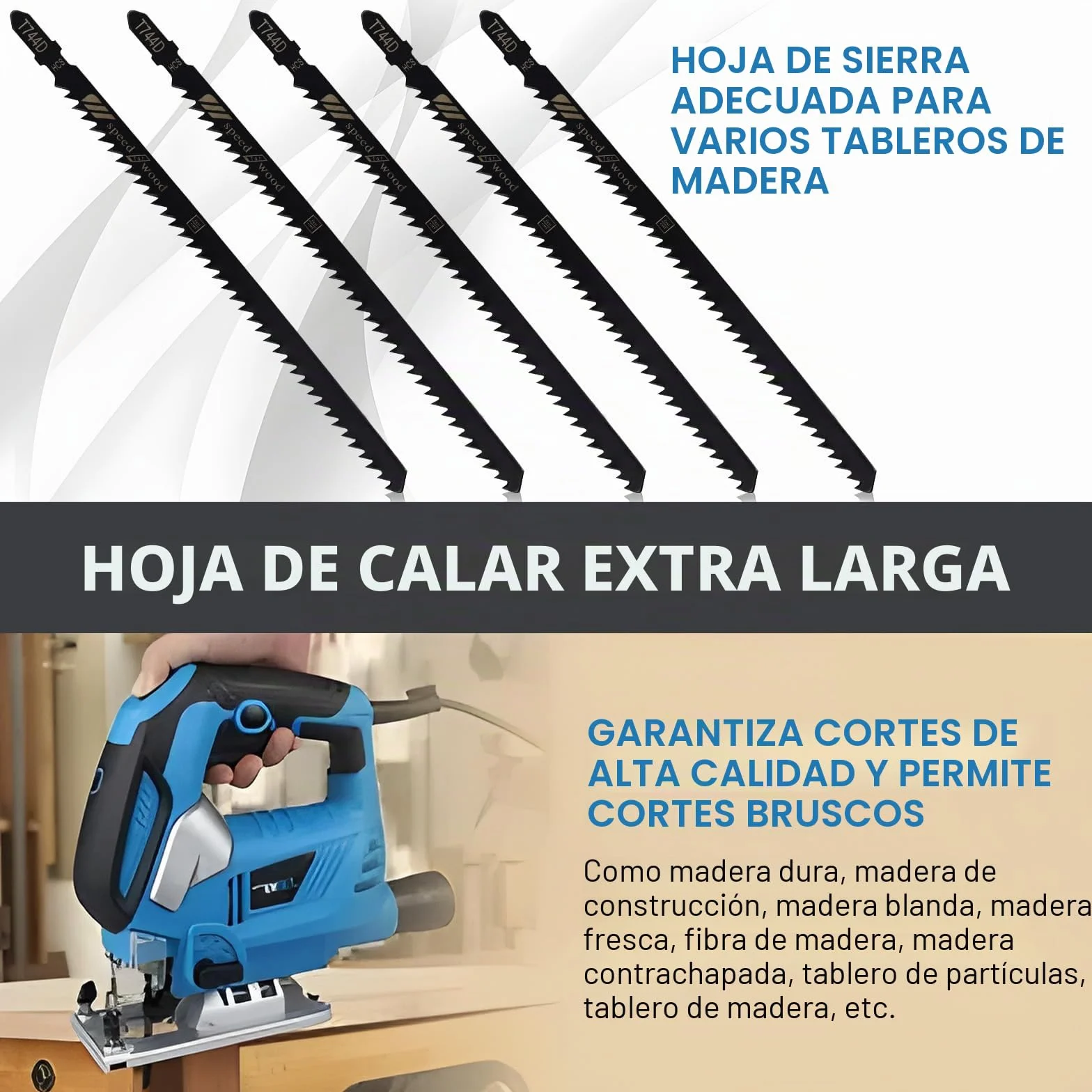 Juego de 5 hojas de sierra de calar de metal para madera, plástico y congelados