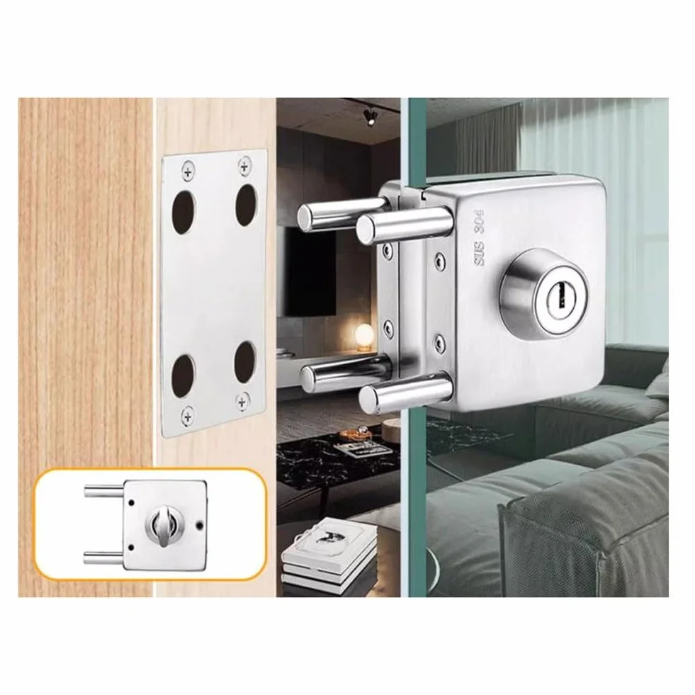 Cerradura For Puerta De Vidrio, Cerradura For Gabinete De Vidrio Sin Orificios For Puerta Simple Y Doble, con 3 Llaves, Adecuada For Vidrio De 8 A 14 Mm De Espesor(J)